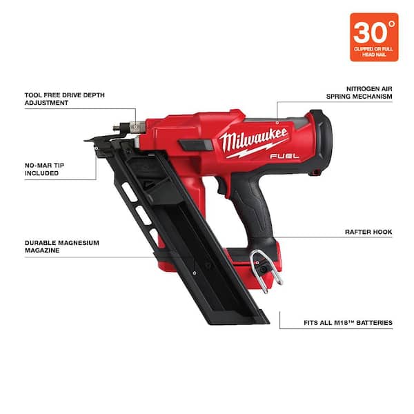 M18 FUEL 18V Lithium-Ion Cordless 7-1/4 in. Rear Handle Circular Saw with 30-Degree Framing Nailer (2-Tool) - Image 3