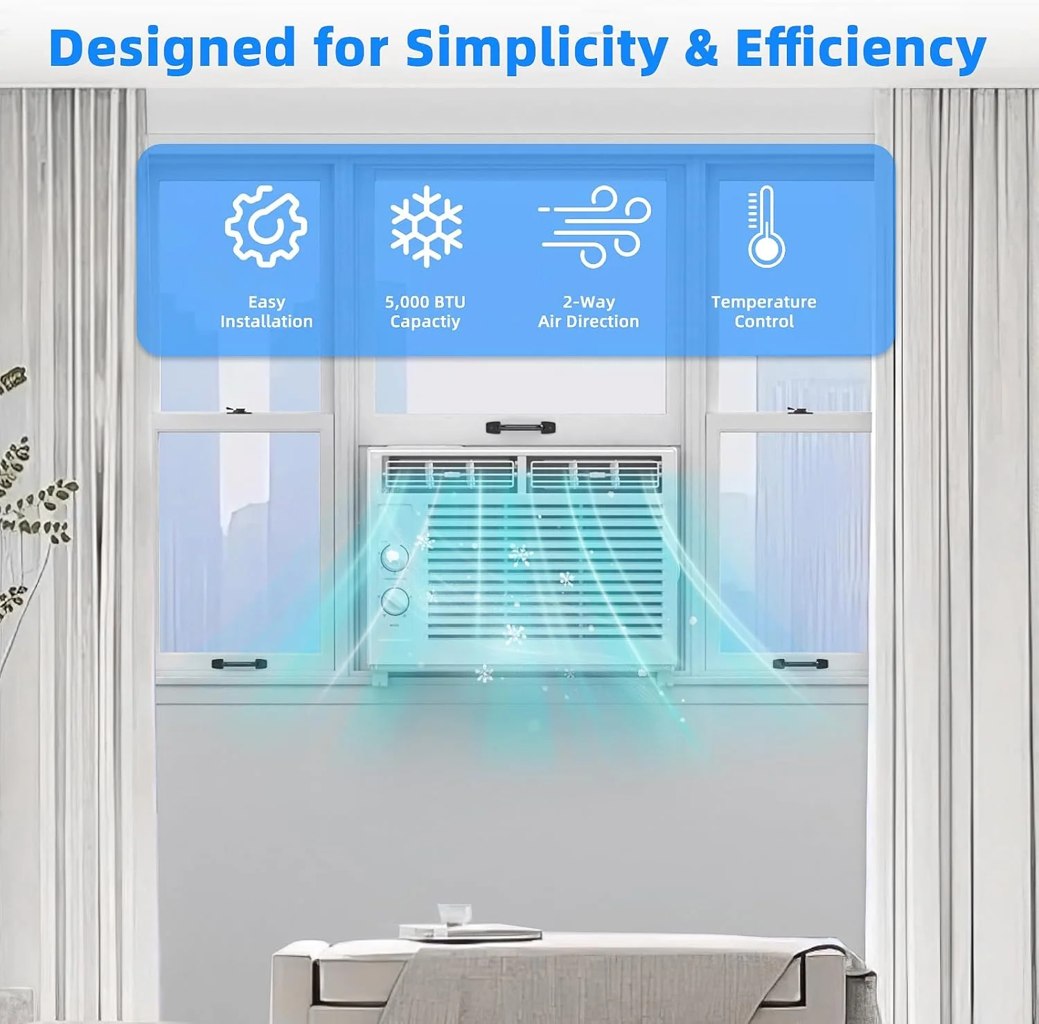 Antarctic Star 12,000 BTU U-Shaped Window Air Conditioner Unit Cools up to 550 Sq.Ft. with 6 Modes 24H Timer, Ultra Quiet Window AC Units