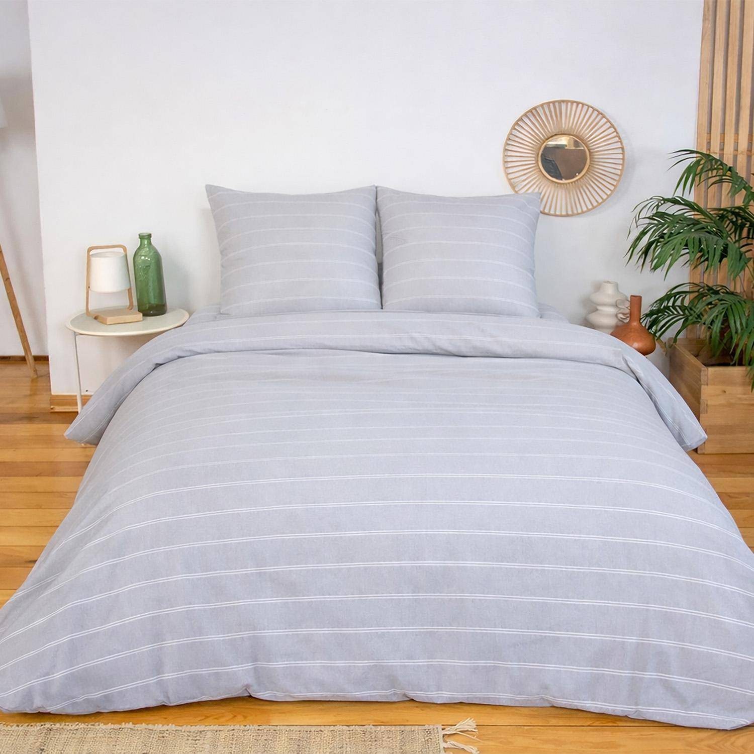 Tim - Ropa de cama de microfibra lavada rayas gris, 2 plazas