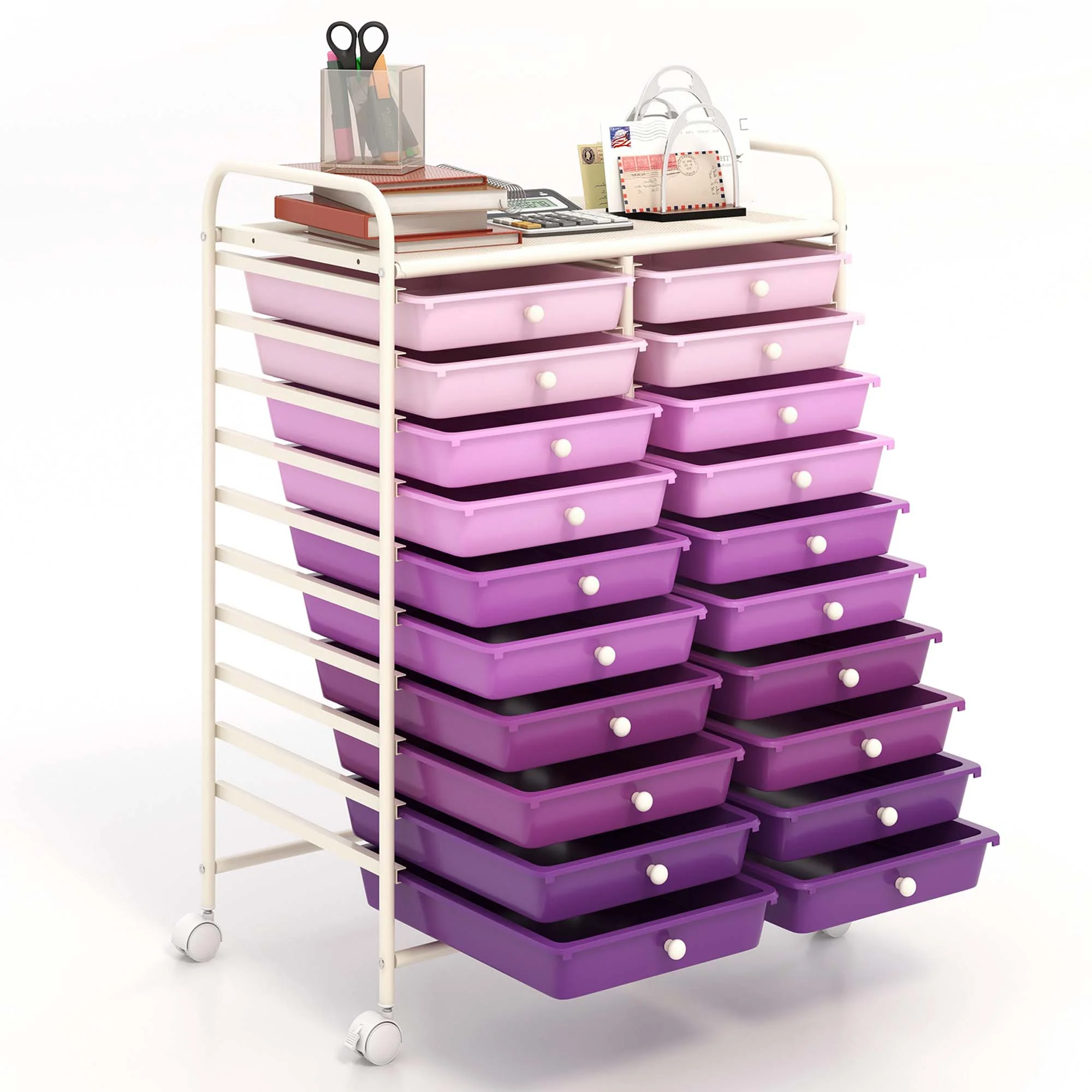Costway 20 Drawer Rolling Storage Cart Tools Scrapbook Paper Office School Organizer Yellow - Image 73
