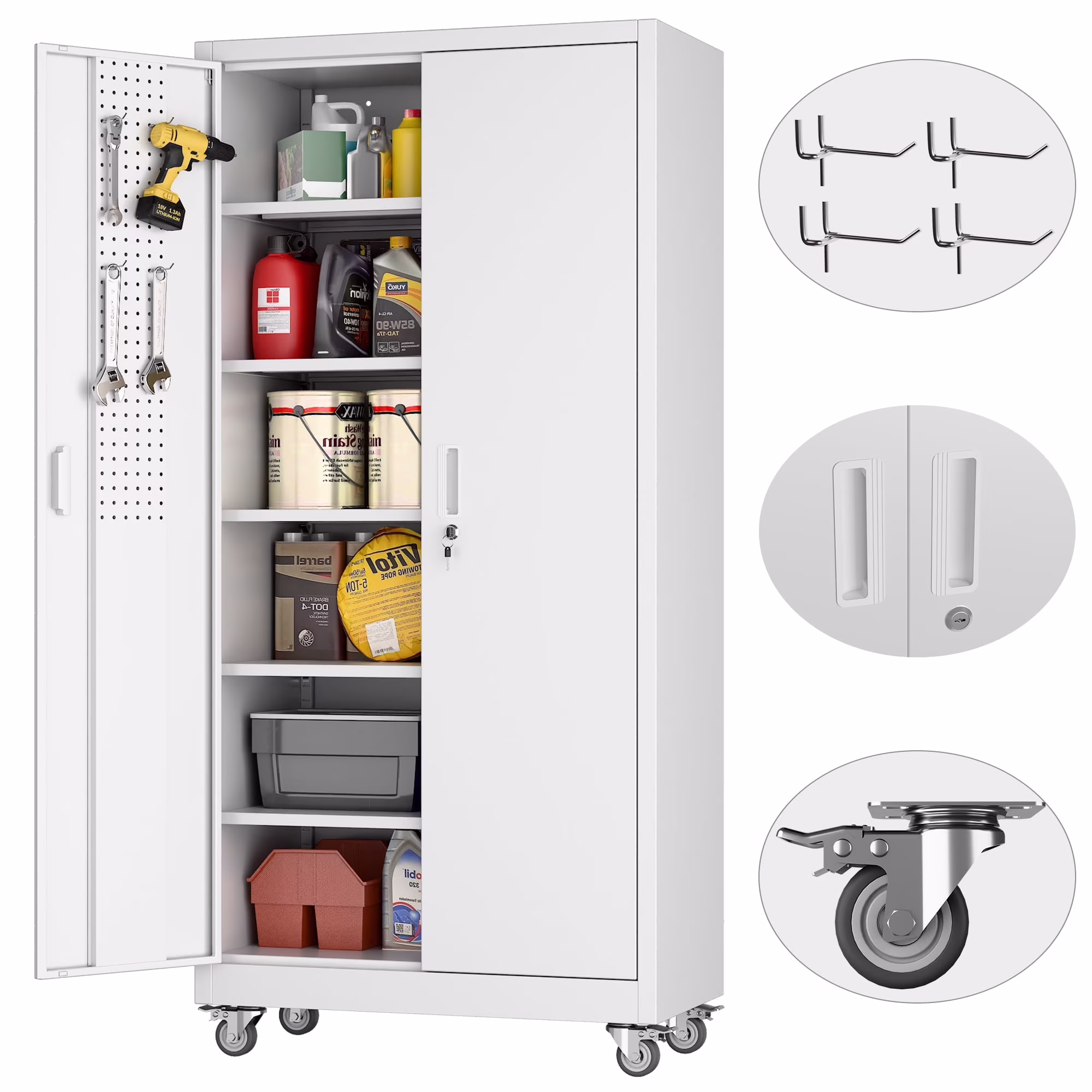 SUPEER Metal Rolling Storage Cabinets with Locking Doors and 5 Adjustable Shelves, Steel Garage Storage Cabinet for Garage, Office, Classroom, Assemble Required(Black) - Image 5