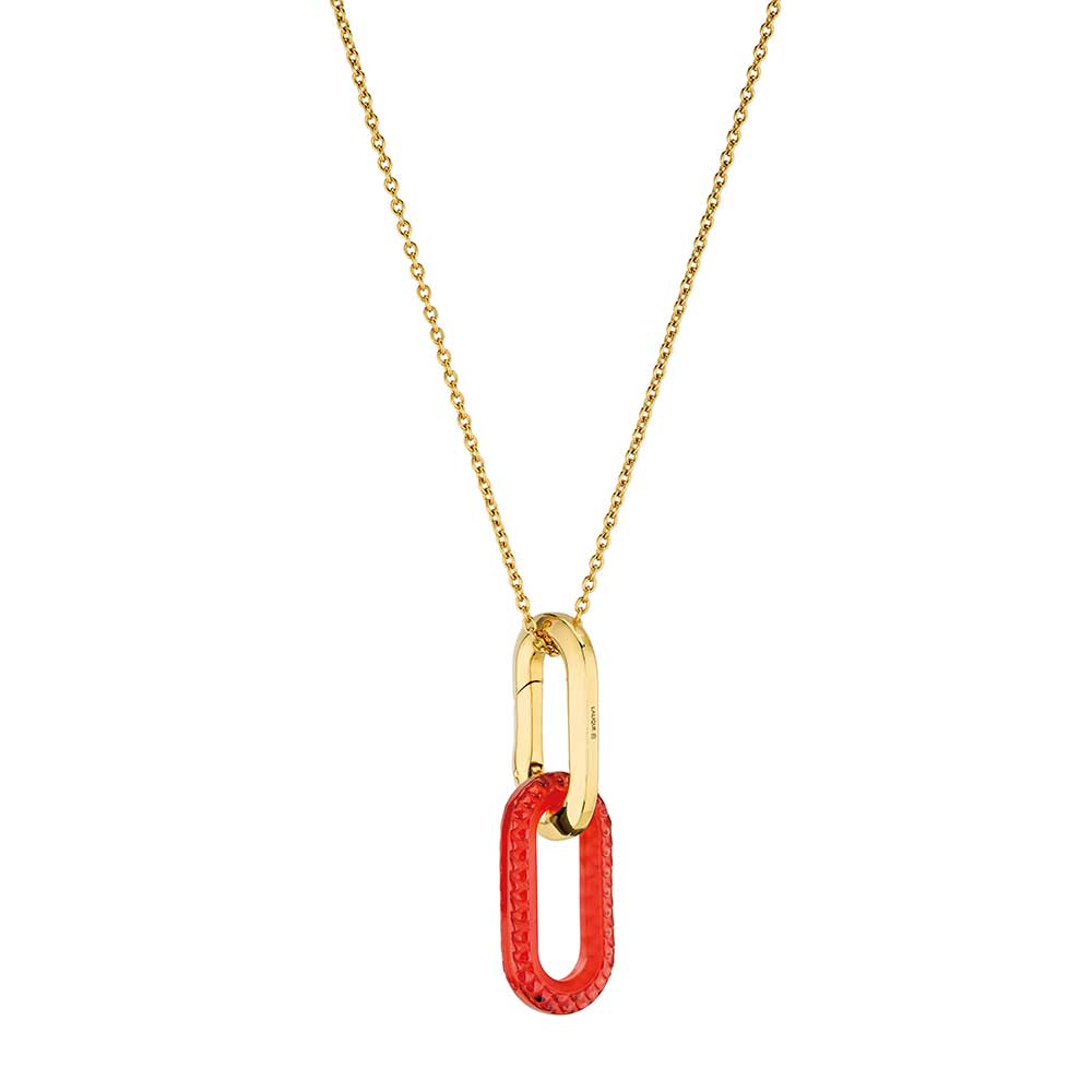 PENDENTIF EMPREINTE ANIMALE - CRISTAL ROUGE, LAITON PLAQUÉ OR JAUNE 18 CARATS