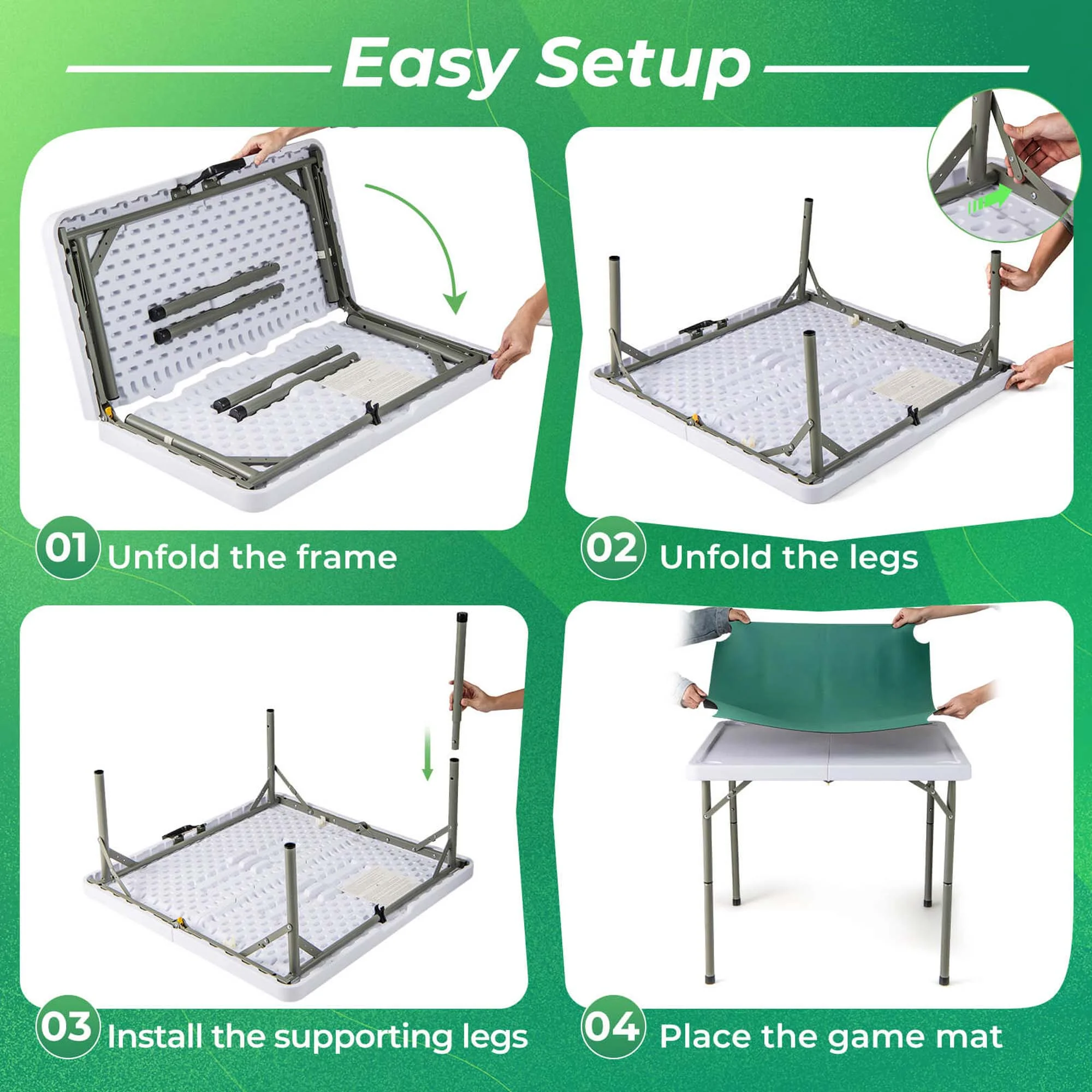 Costway 35" Folding Mahjong Table with Cup Holders & Smooth Felt Mat Carrying Handle Green - Image 13