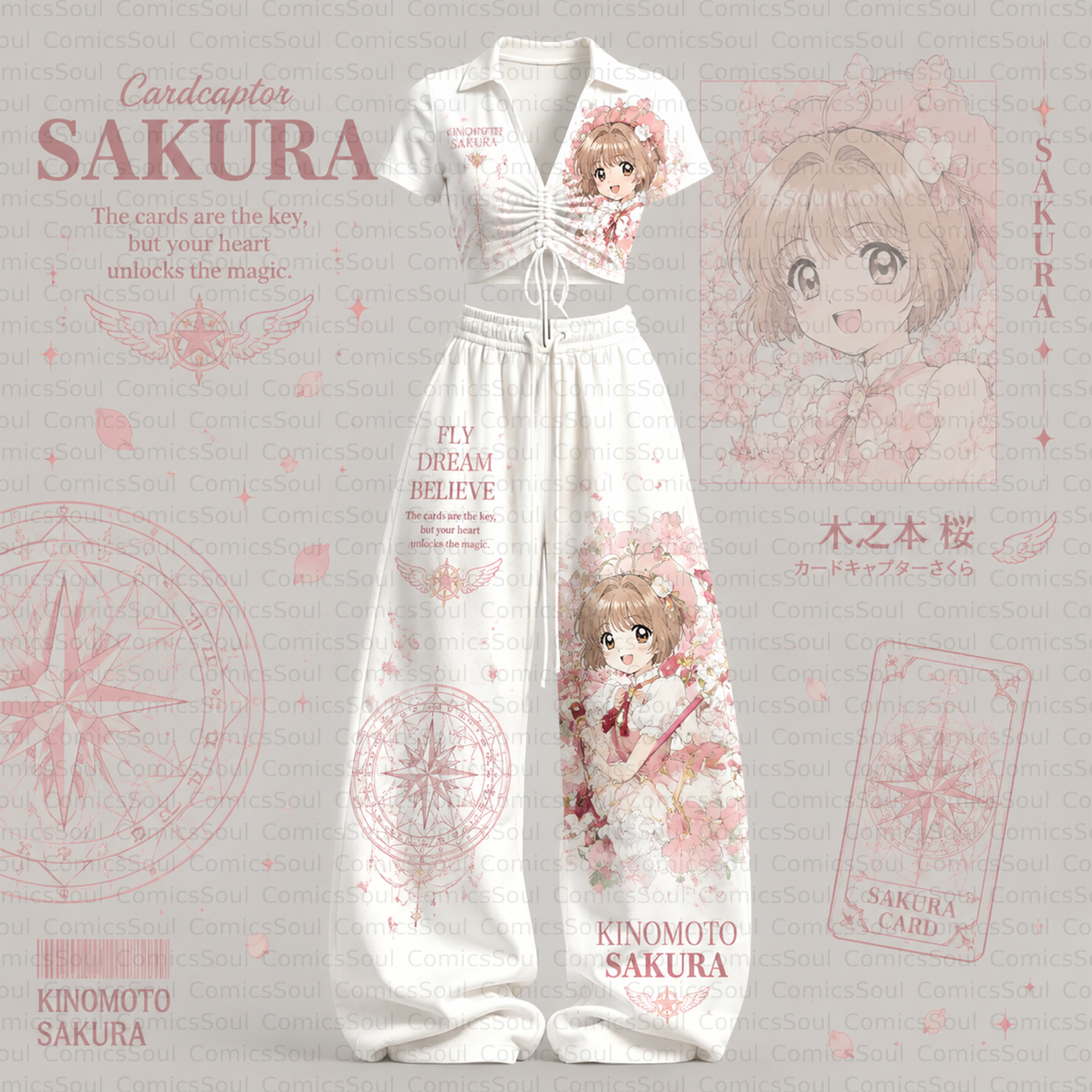 Cardcaptor Sakura Drawstring Short Sleeve Top & Long Pants Two-Piece Set TeeThreads Sustain the Scene with Custom Apparel