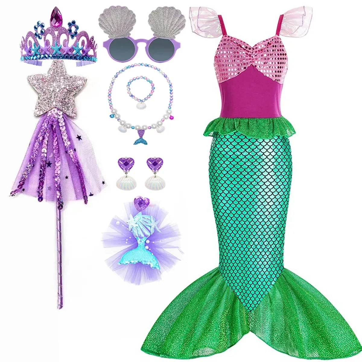 Halloween Costumes Girls Mermaid Dress Costume - Image 15 Halloween Costumes Girls Mermaid Dress Costume - Image 15