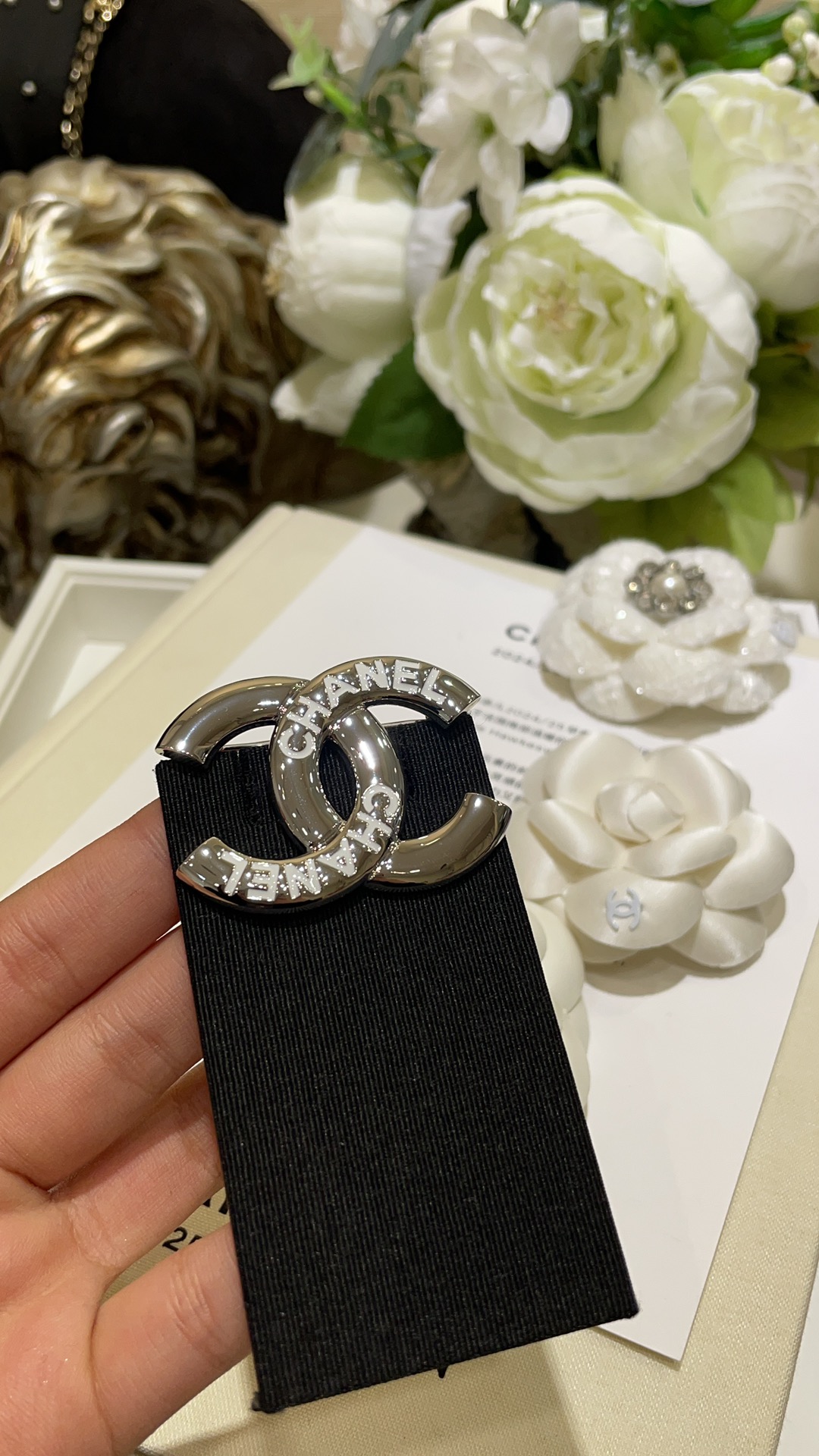 Chanel Letter White Enamel CC Silver Brooch - Original Replica Club
