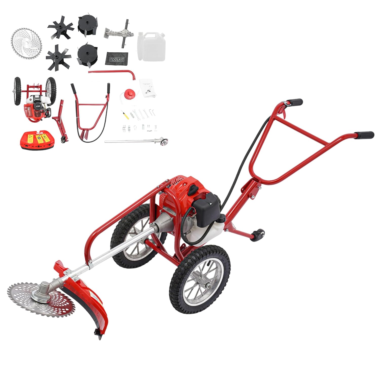 52CC Walk Behind Brush Cutter, 2 Stroke Gasoline Lawn Mower Trimmer, Air-Cooled Walk Behind String Trimmer w/Fuel Tank Gasoline Engine for Home Yards Gardens, 6500-7000R/Min - image 2