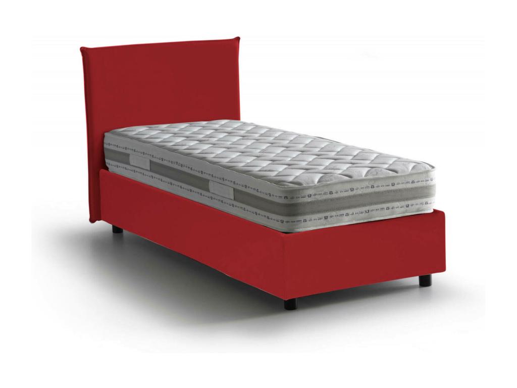Cama individual Claire, Cama contenedor con revestimiento de tela, 100% Made in Italy, Apertura frontal, con colchón de 90x200 cm incluido, Rojo