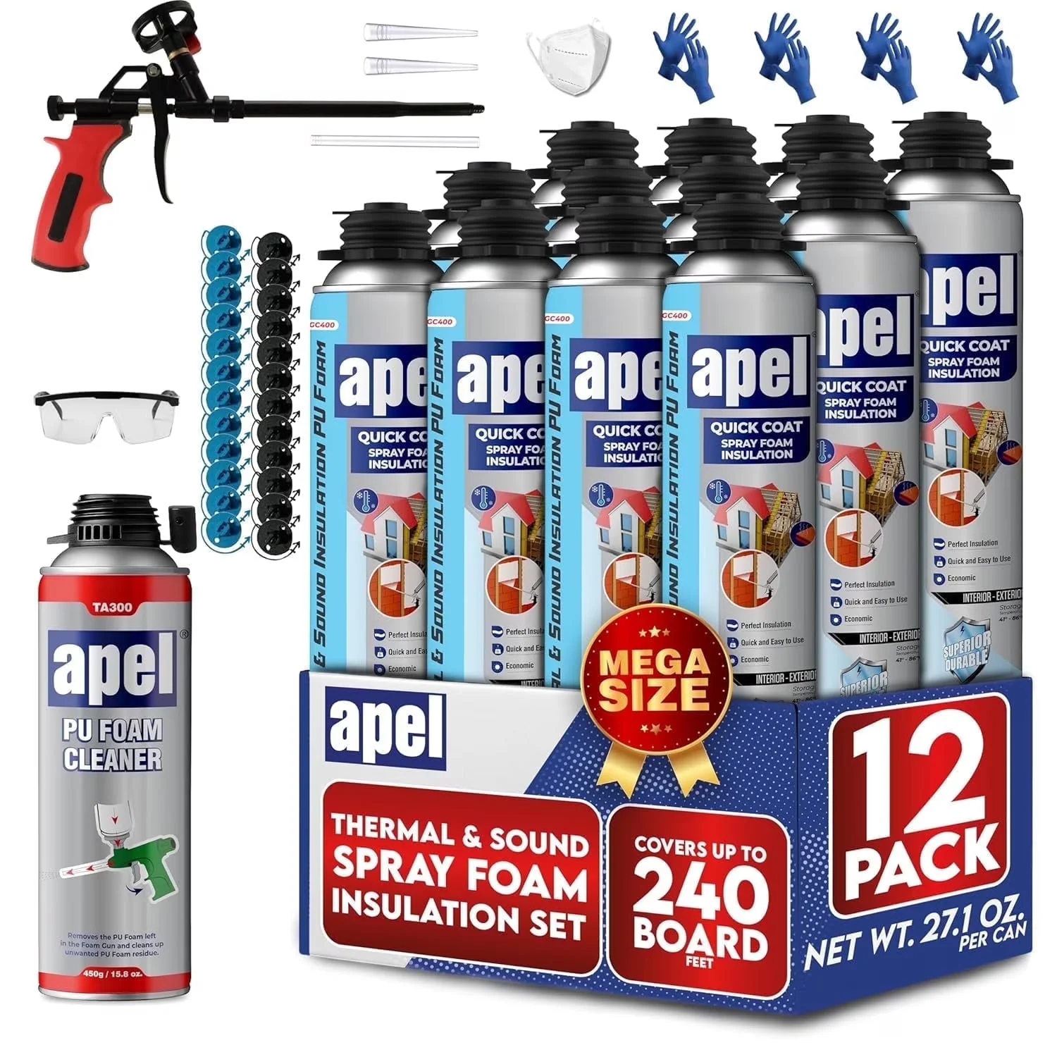 apel Spray Foam Insulation Kit, 12 x 32.80 oz / 240 Bd ft - 12 Pack apel Spray Foam Insulation Kit, 12 x 32.80 oz / 240 Bd ft - 12 Pack