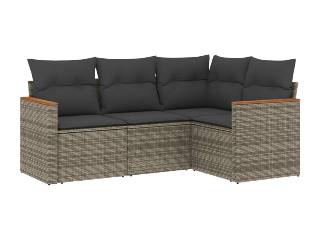 Set de sofás de jardín 4 pzas y cojines ratán sintético gris SEJJ23882