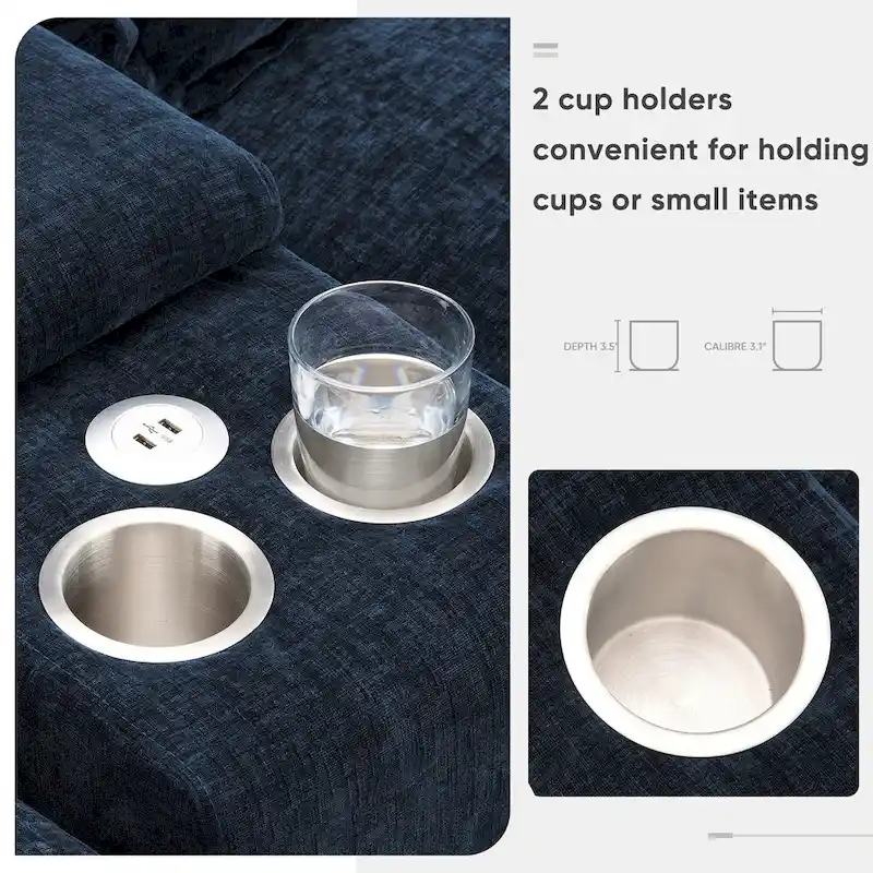 123*55 Contemporary U-Shaped Sofa with Console, Cup Holders, USB Ports, Upholstered Sleeper Couch Set with Chaise