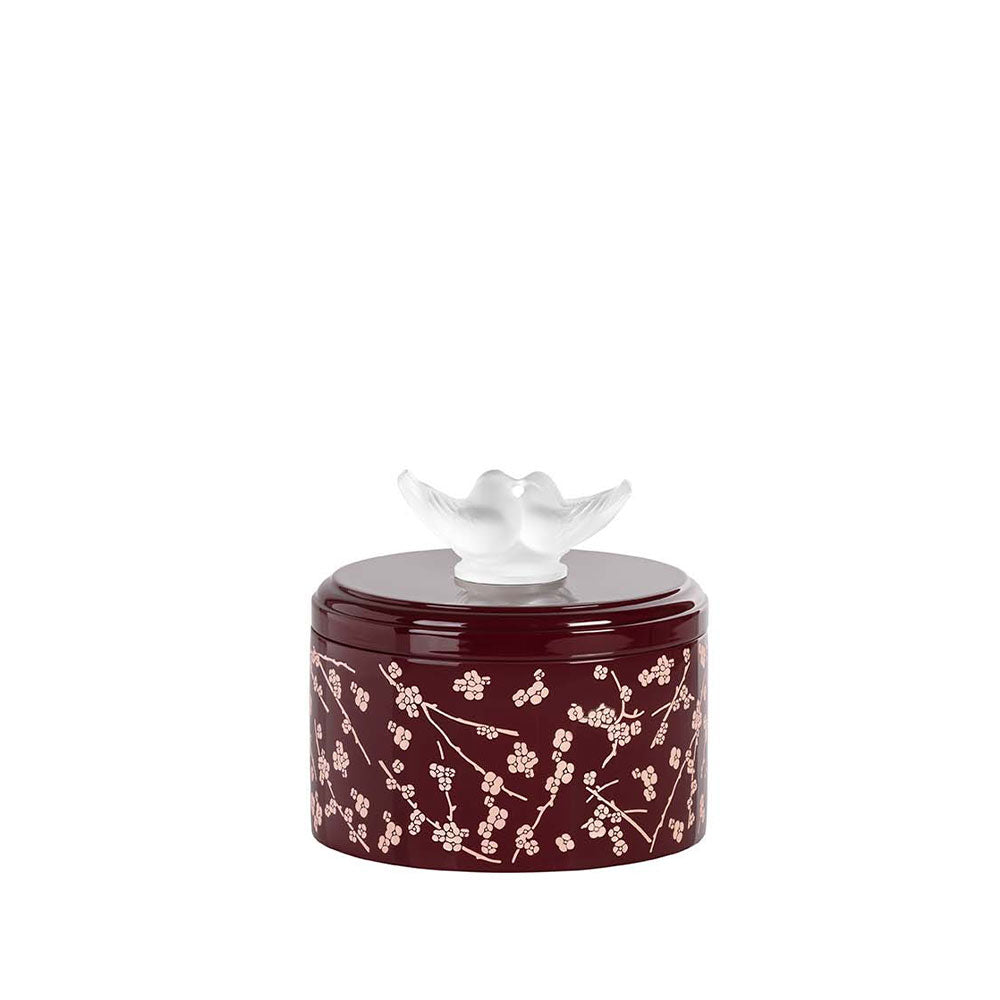BOÎTE FLEURS DE CERISIER MOYEN MODÈLE - CRISTAL INCOLORE, BOIS LAQUÉ ROSE ET BORDEAUX
