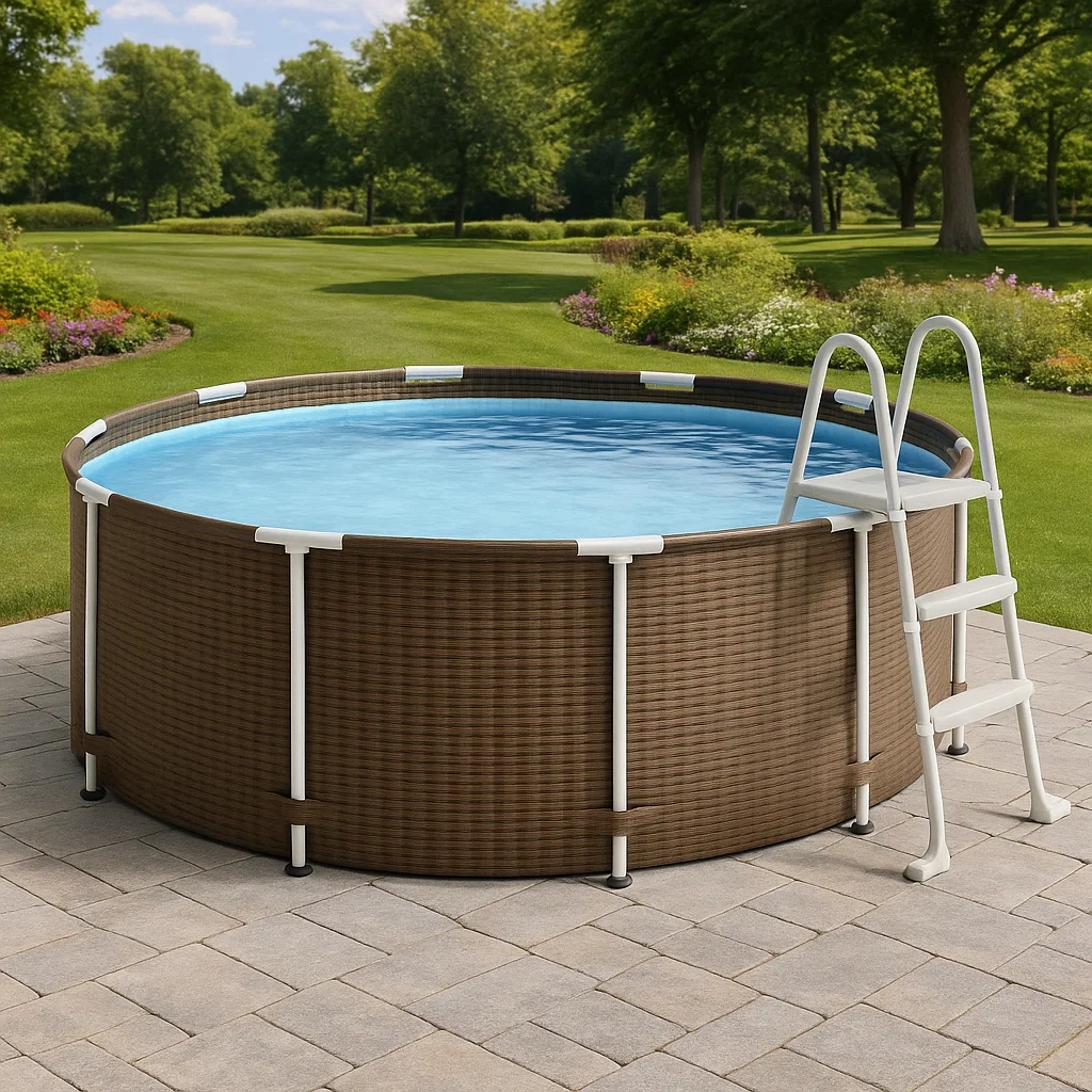 Piscina tubular redonda desmontable 448x105 cm color marrón con filtro y escalera uCbqAPZ282tw