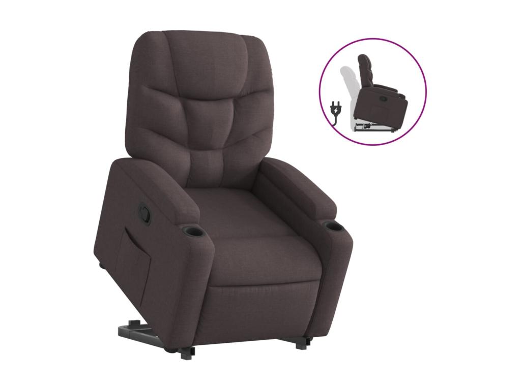 Sillón reclinable elevable tela marrón oscuro