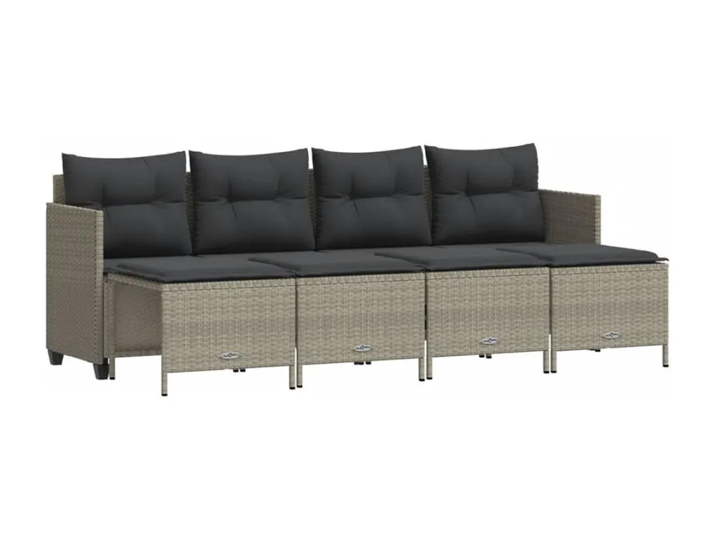 Set de sofás jardín y cojines 5 pzas ratán sintético gris claro