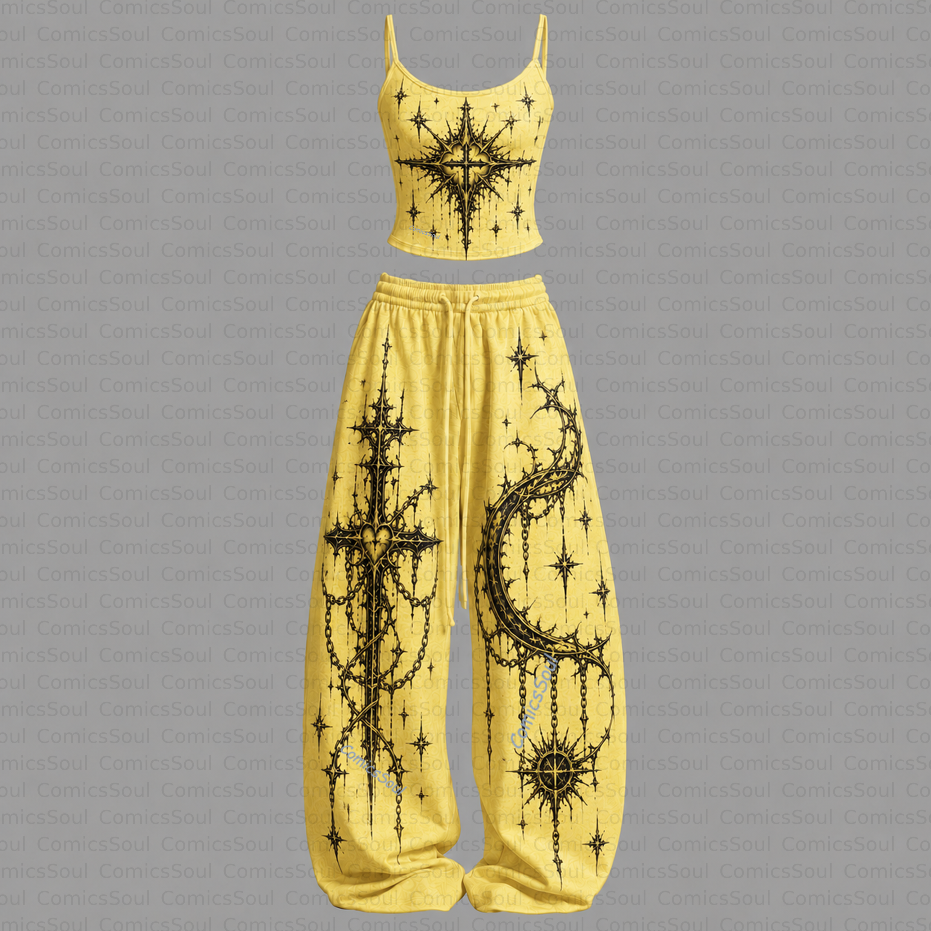 Gothic Heart Top & Elasticated Trousers Two-Piece Set