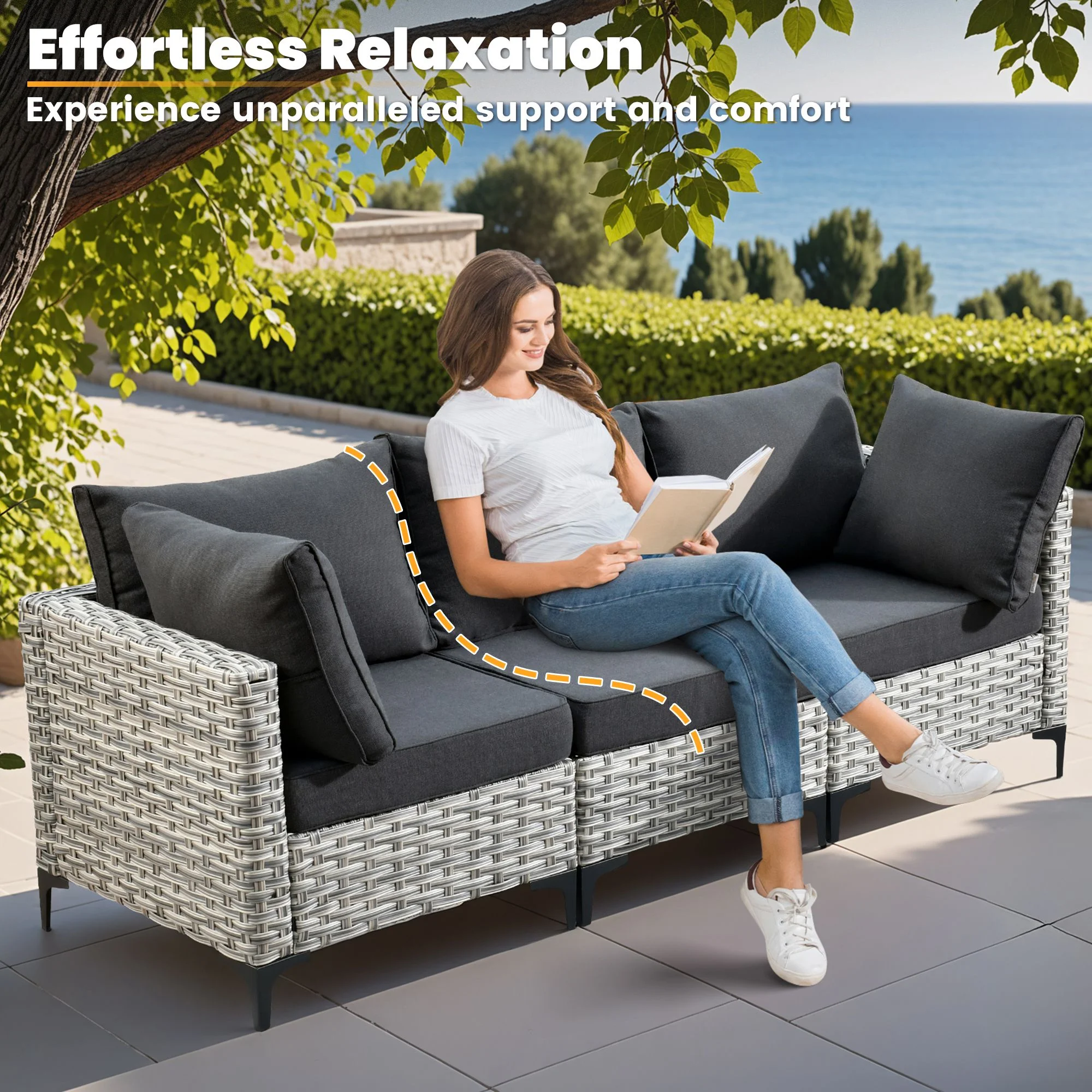 Vcatnet Outdoor Patio Furniture Sets 10 Pieces Sectional Sofa Wicker Conversation Set with Swivel Glider Chairs and Solar Powered Coffee Table for Porch,Backyard,Gray - Image 50