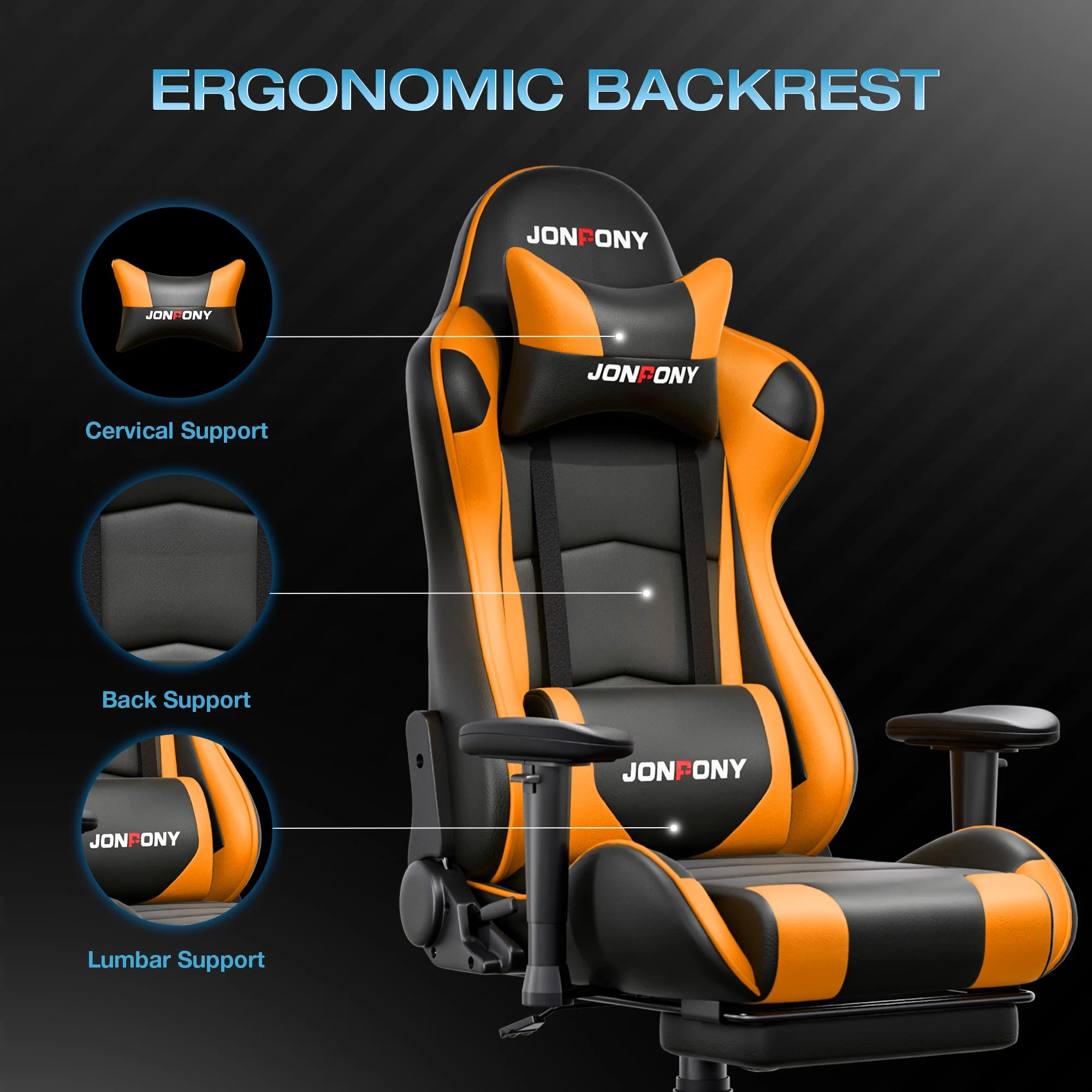 JONPONY Big and Tall 500LBS Gaming Chair, Ergonomic Design, Gamer Chair PU Leather with Footrest and Lumbar Support, High Back Office Chair Support 8 Hours Long Sitting,Red Computer Chair,Red - Image 35