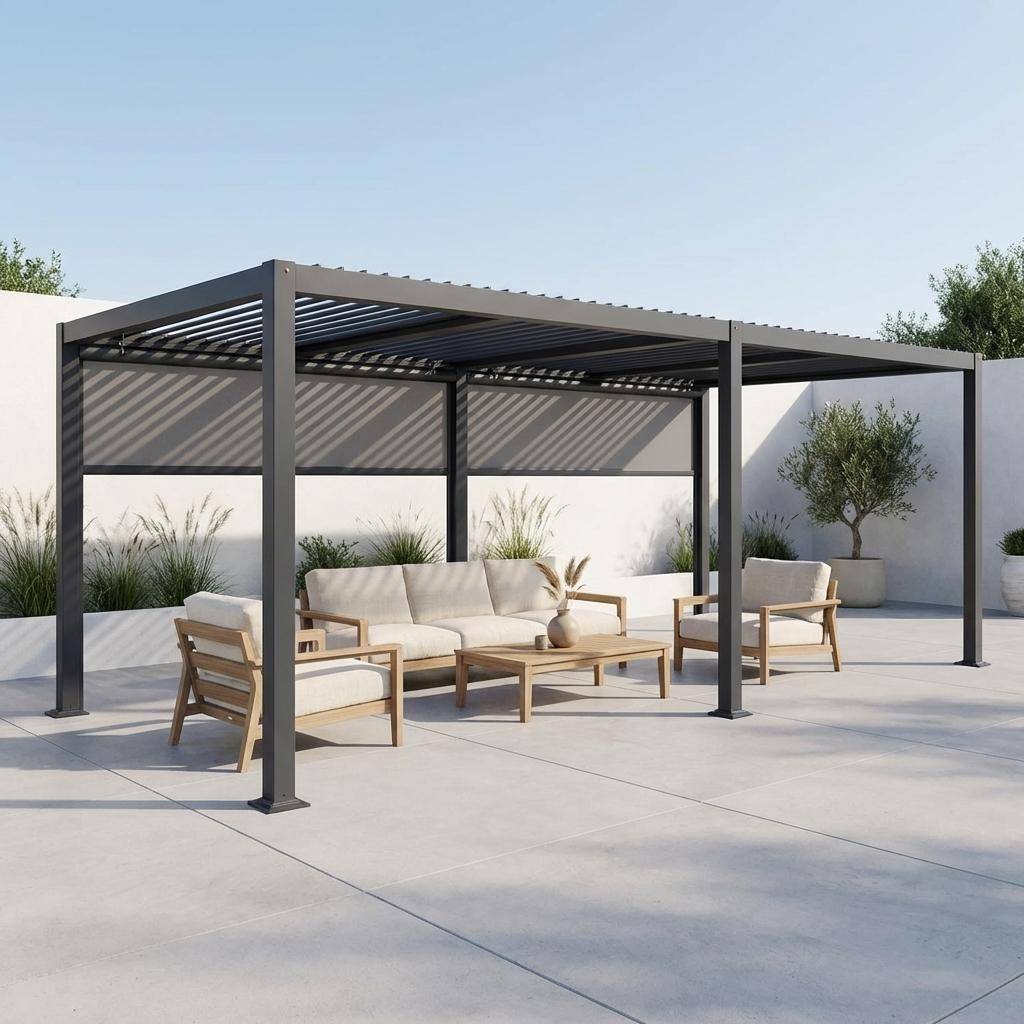 Palace 3x6m + accesorios - Pérgola bioclimática de aluminio y acero 3x6m con 2 toldos de 3m