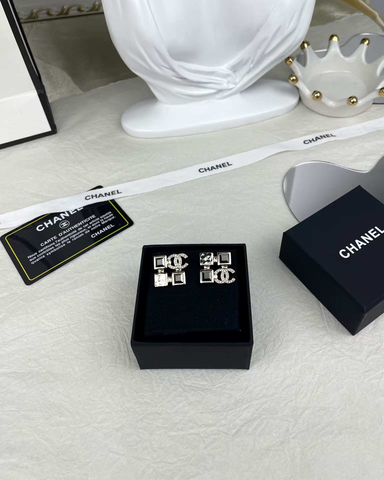 Chanel Square Rhinestone Earrings - Original Replica Club
