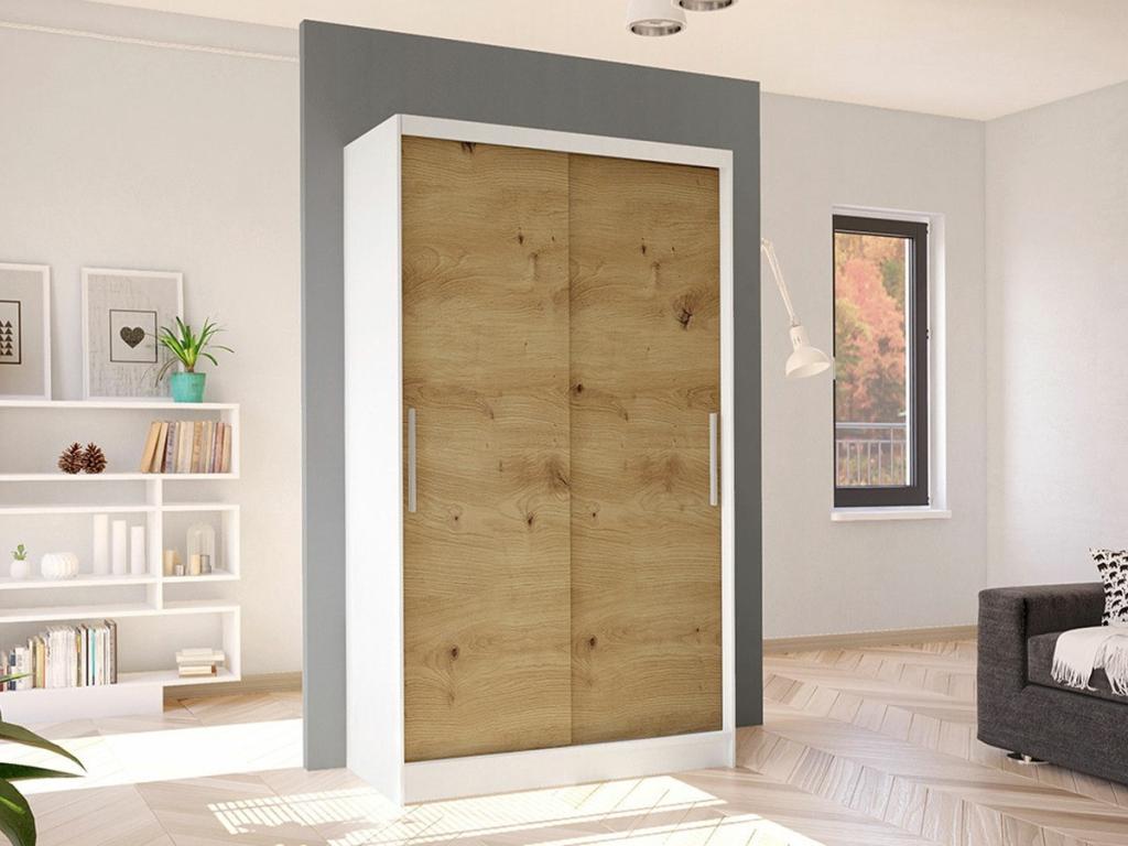 Armario Abodeia 163 - Blanco - Roble Artisan - 200x100x58cm - Puertas de armario Correderas