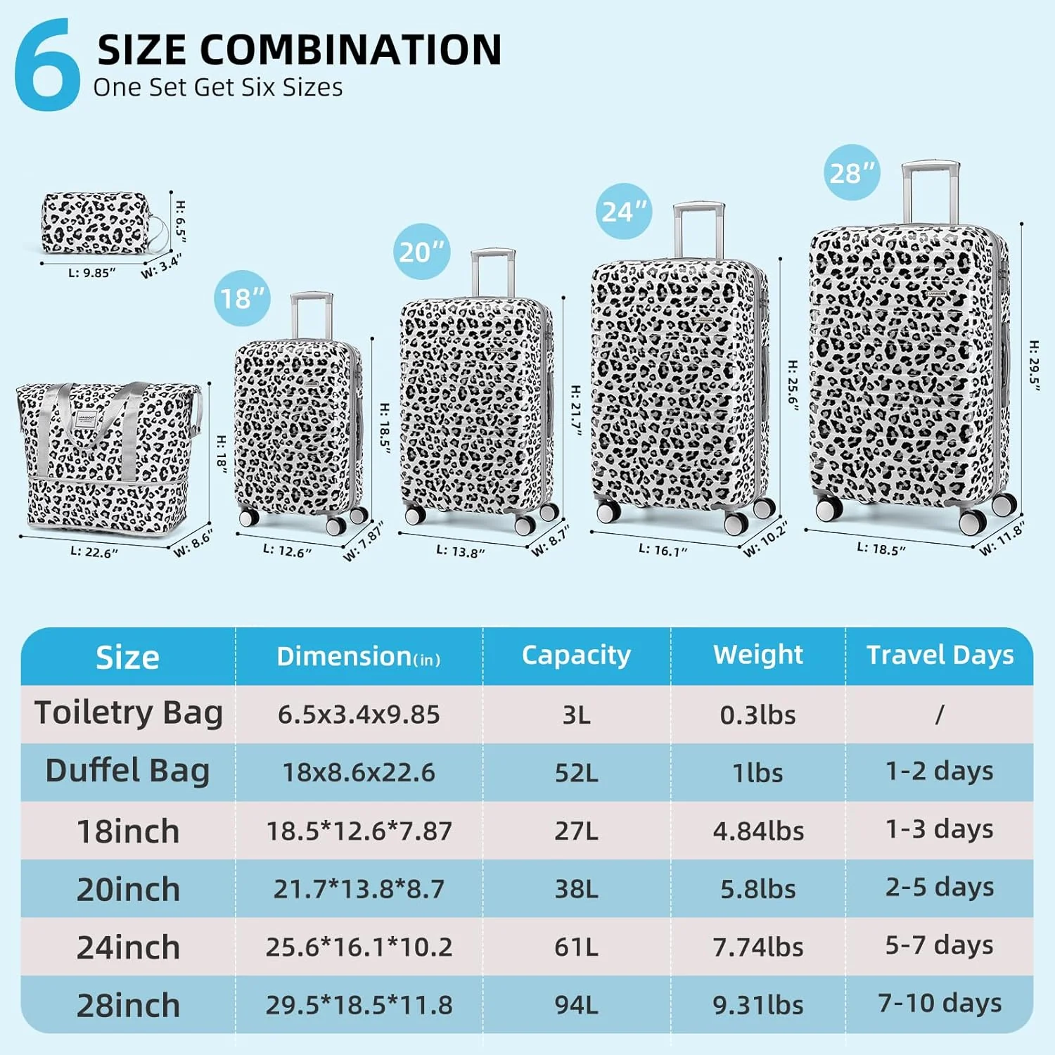 6-piece luggage set, expandable hardshell suitcase set with spinner wheels, lightweight rolling luggage set