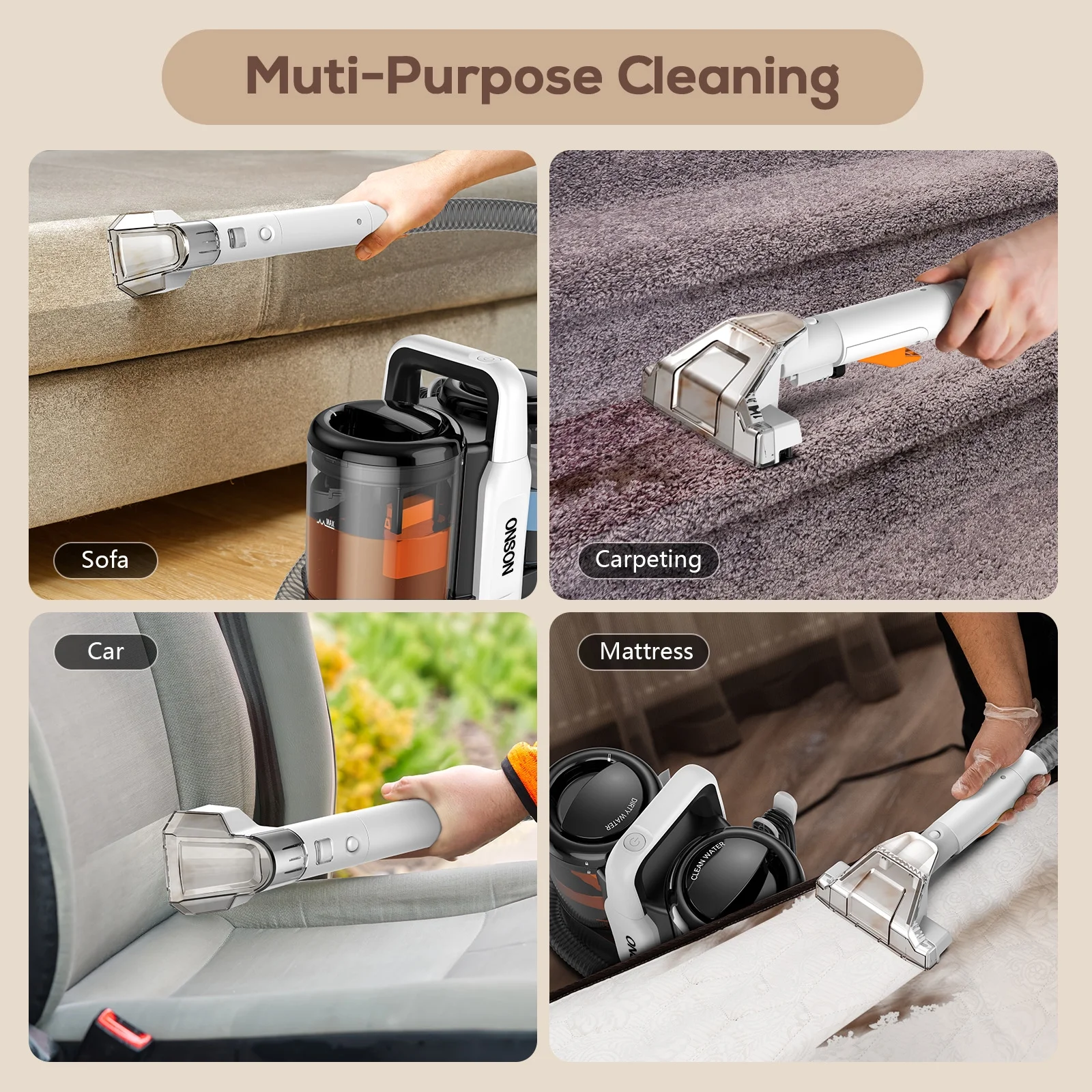 ONSON Portable Carpet Cleaner Machine, Upholstery Spot Vacuum Cleaner, White - Image 7