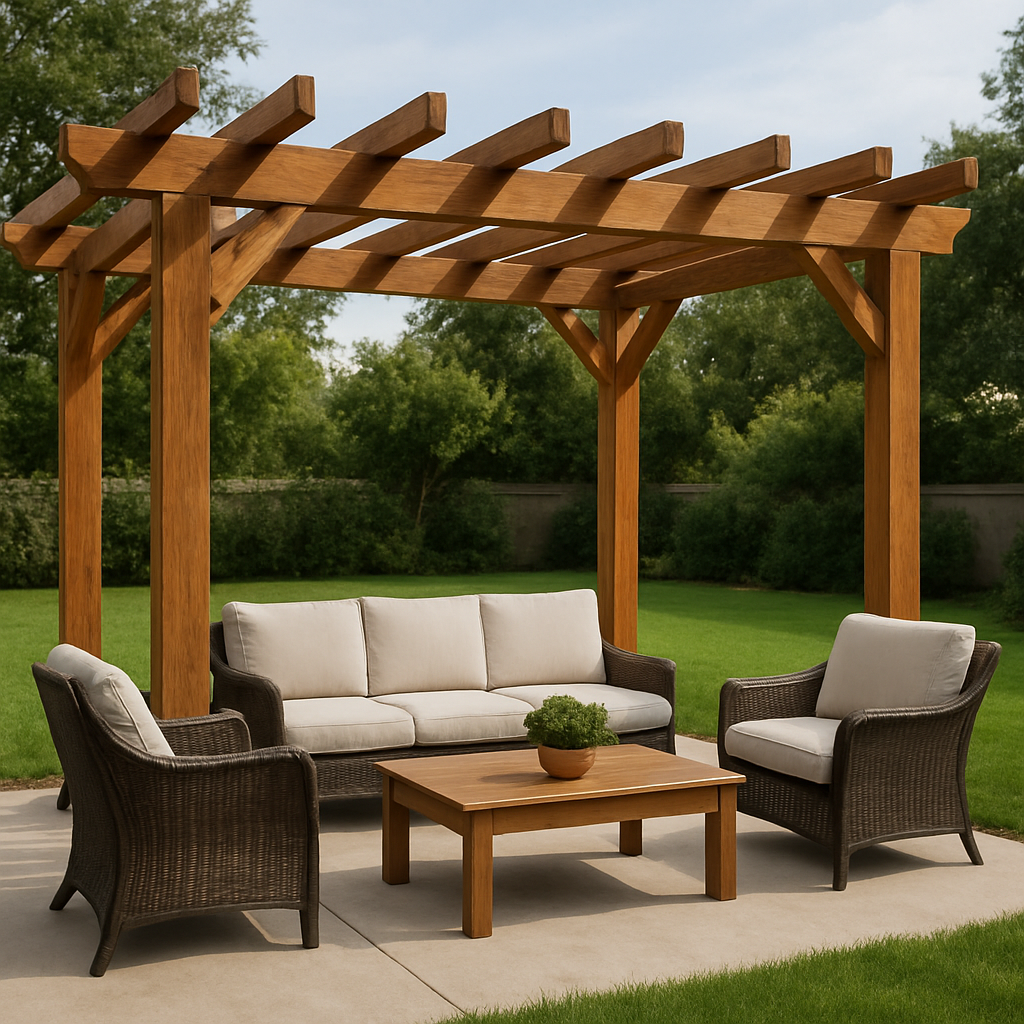Pergola independiente de madera para jardín 370x370x221.5 cm