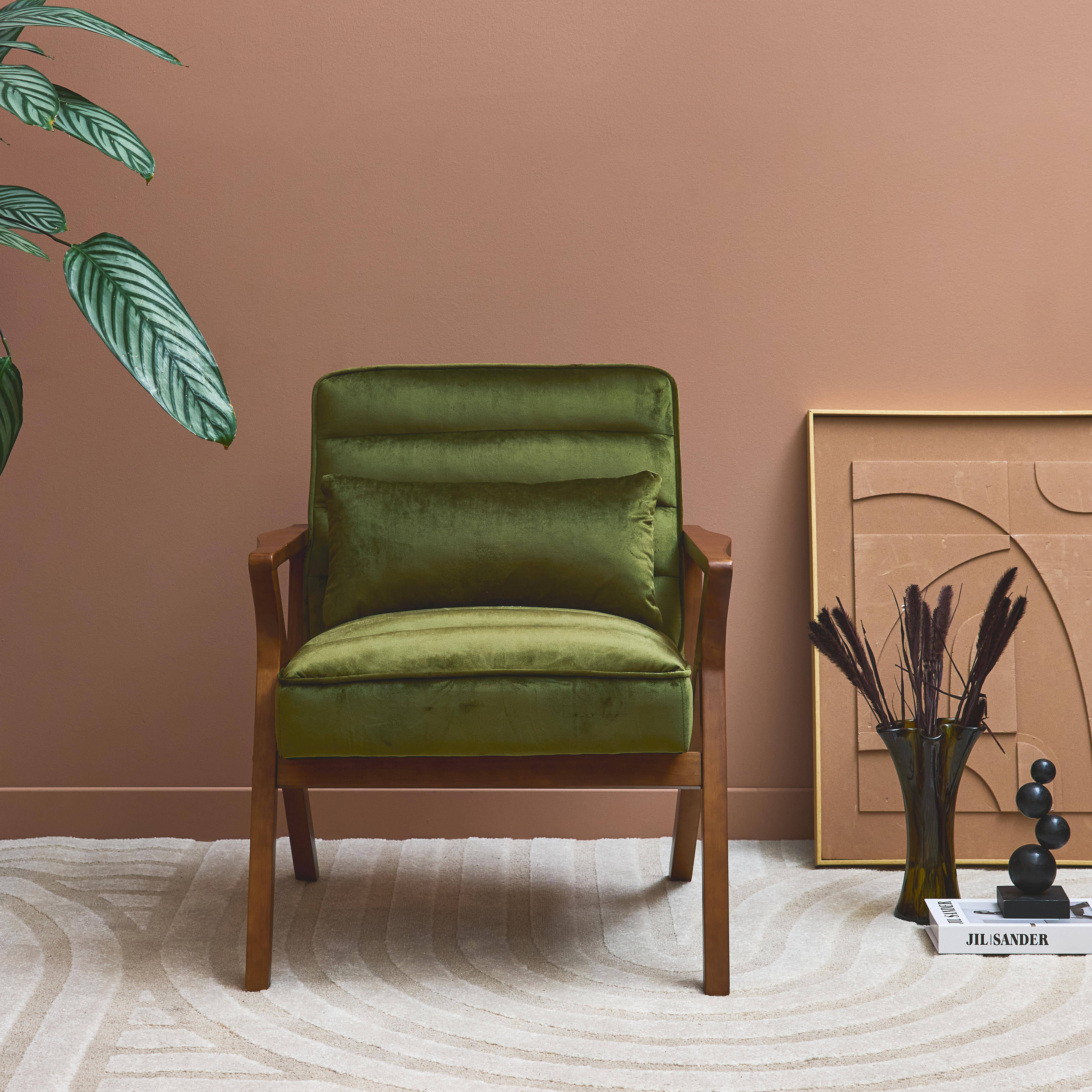 Antoine terciopelo - Sillón escandinavo de madera de hevea y terciopelo