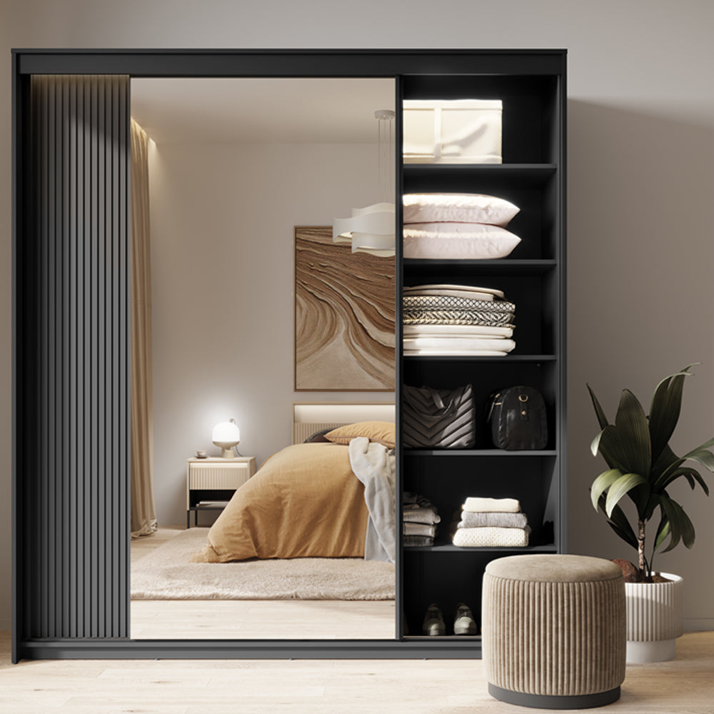 by fonQ Brive Kledingkast met 2 Schuifdeuren en Verlichting - Zwart