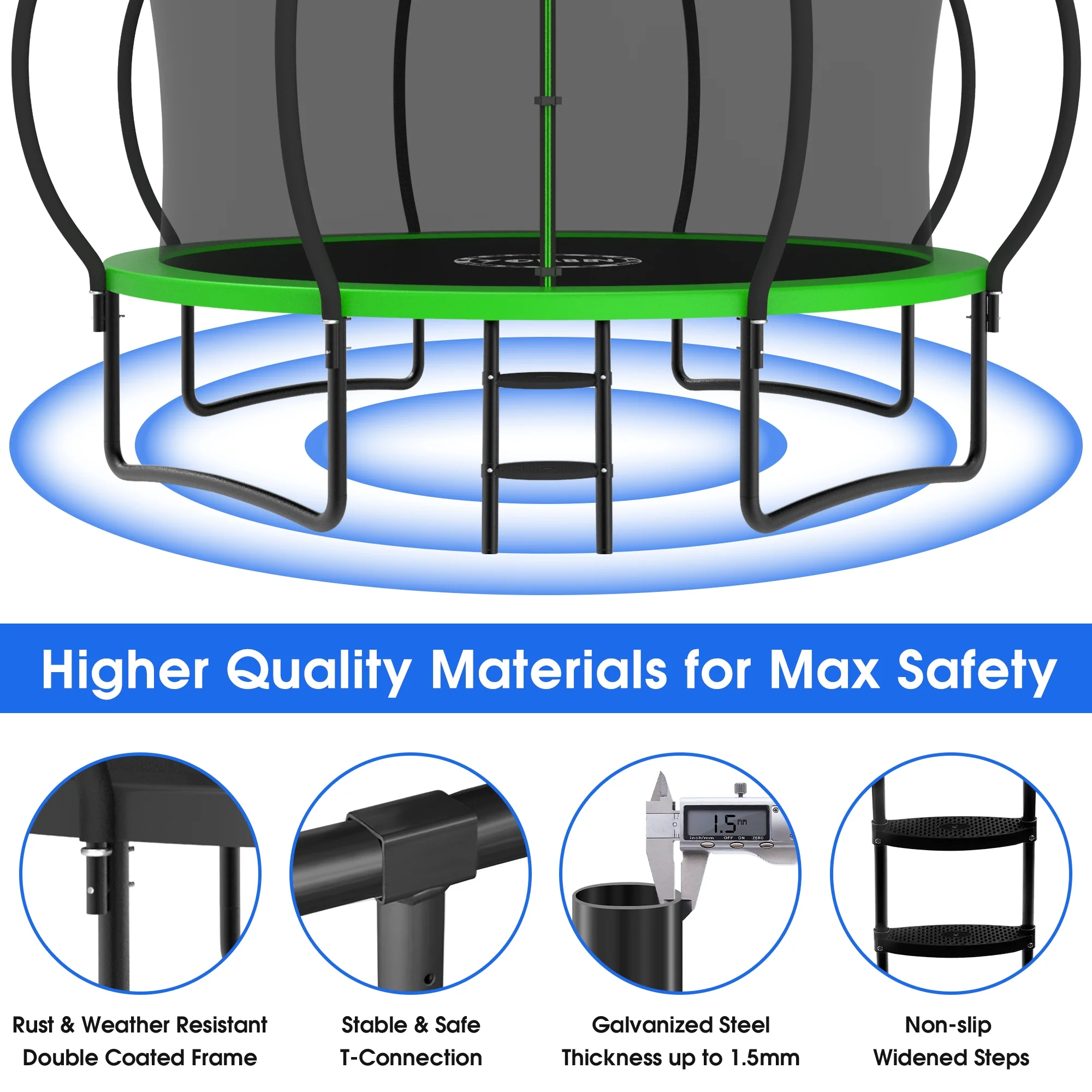 YORIN Trampoline with Trampoline Light, 1200LBS 12FT Trampoline for 5-6 Kids Adults, Recreational Trampoline with Basketball Hoop, Ladder, Galvanized Outdoor Heavy Duty Trampoline - Image 12