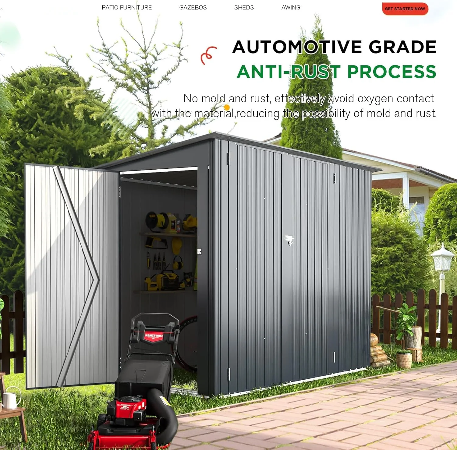 YODOLLA Outdoor Storage Shed, 3 x 7 Ft Bike Sheds & Outdoor Storage, Small Metal Outdoor Storage Cabinet for Garden - Image 11