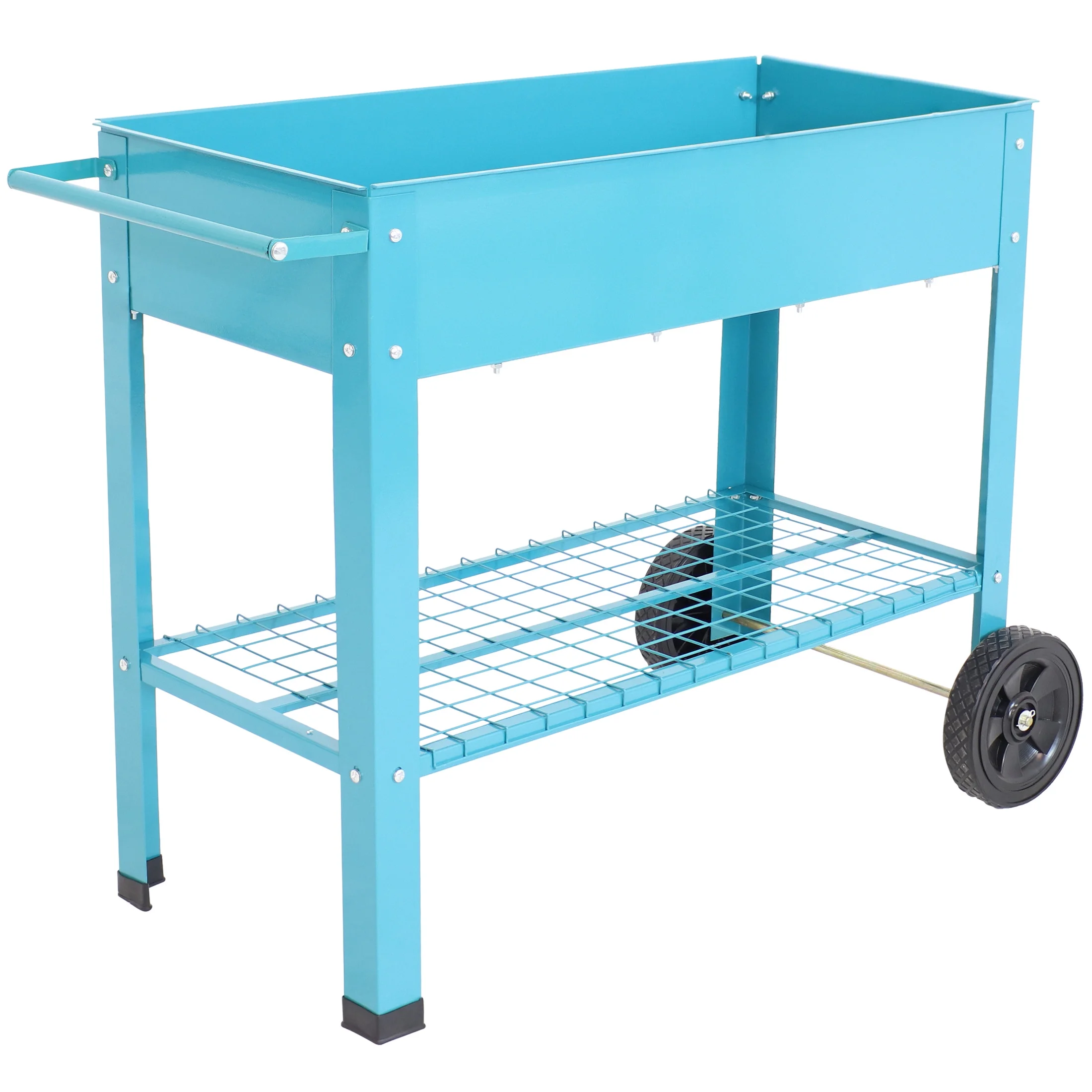 Sunnydaze 43.5" x 20.75" x 31.75" Blue Galvanized Steel Raised Garden Bed Cart with Wheels - image 2
