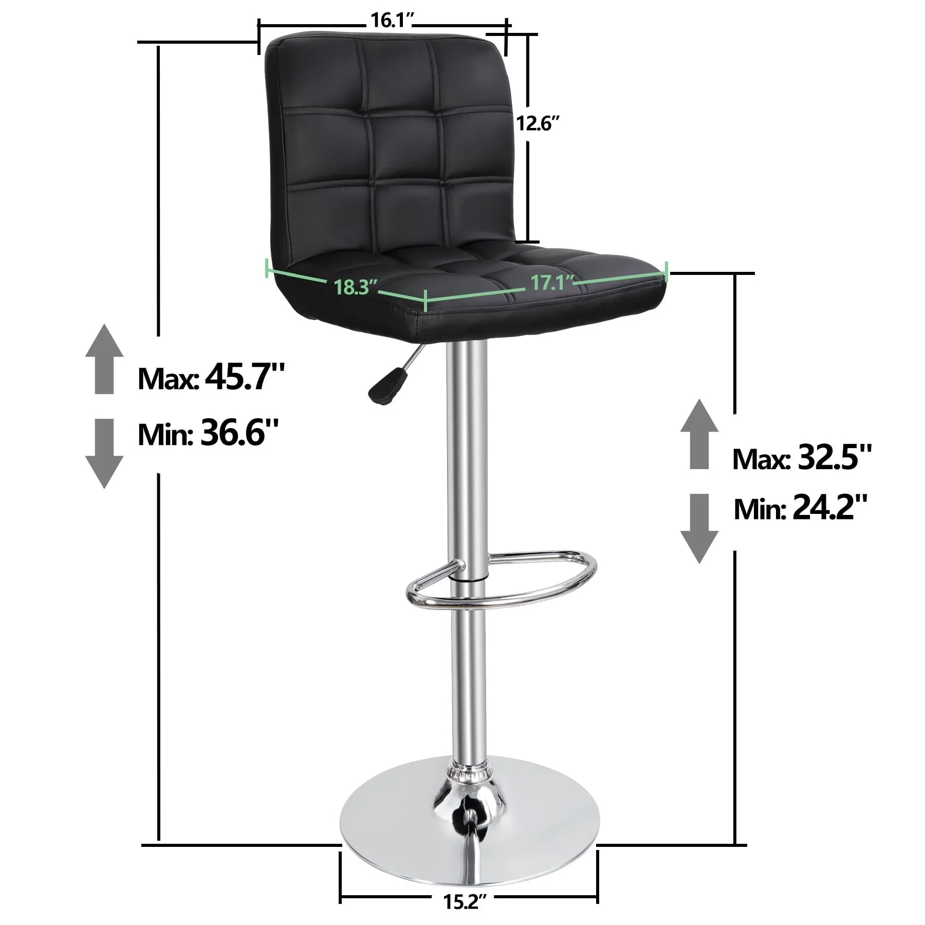 ZENY Set of 4 Bar Stool Soft Cushion Metal Frame 24-32