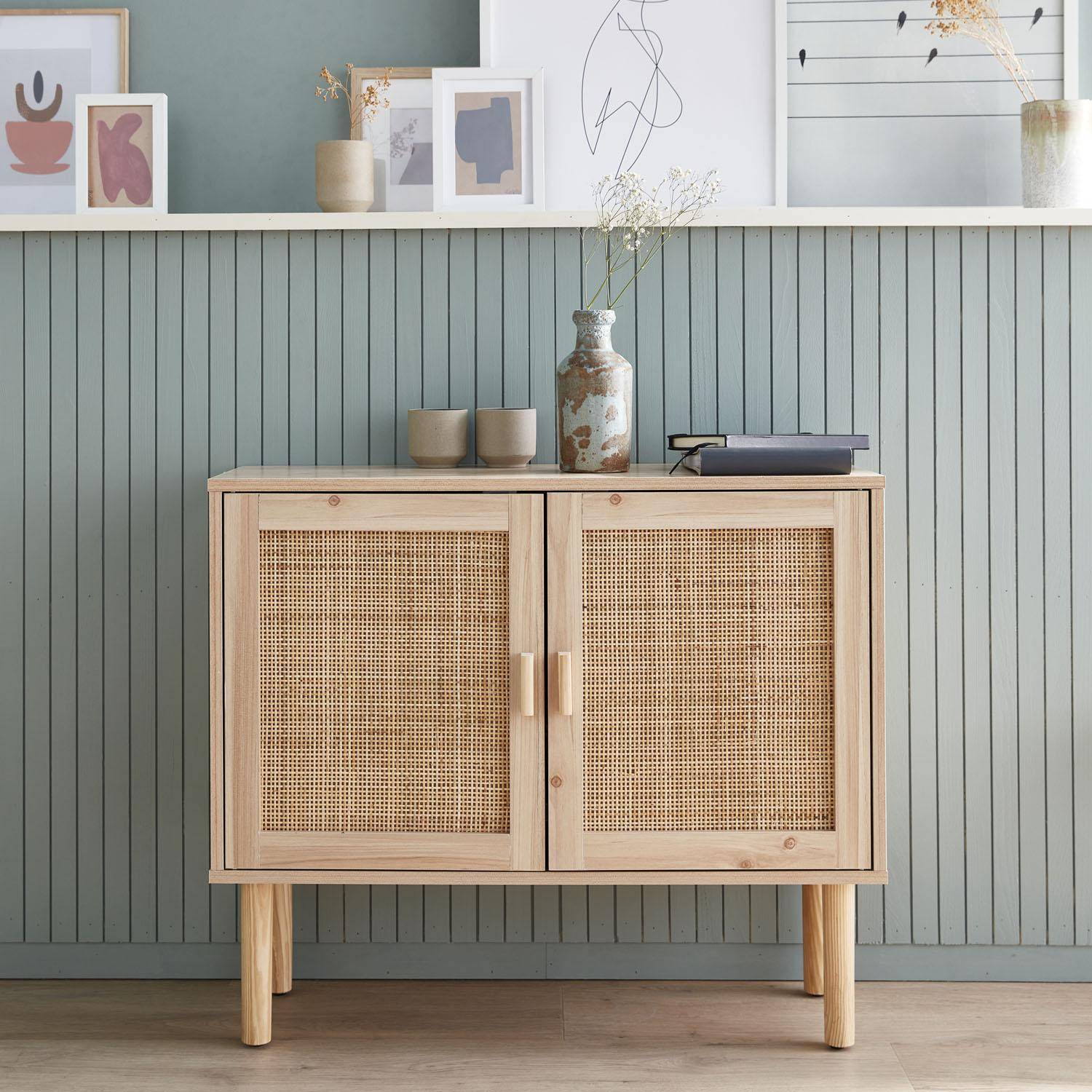 Camargue - Aparador efecto caña y madera con 2 puertas, 80cm