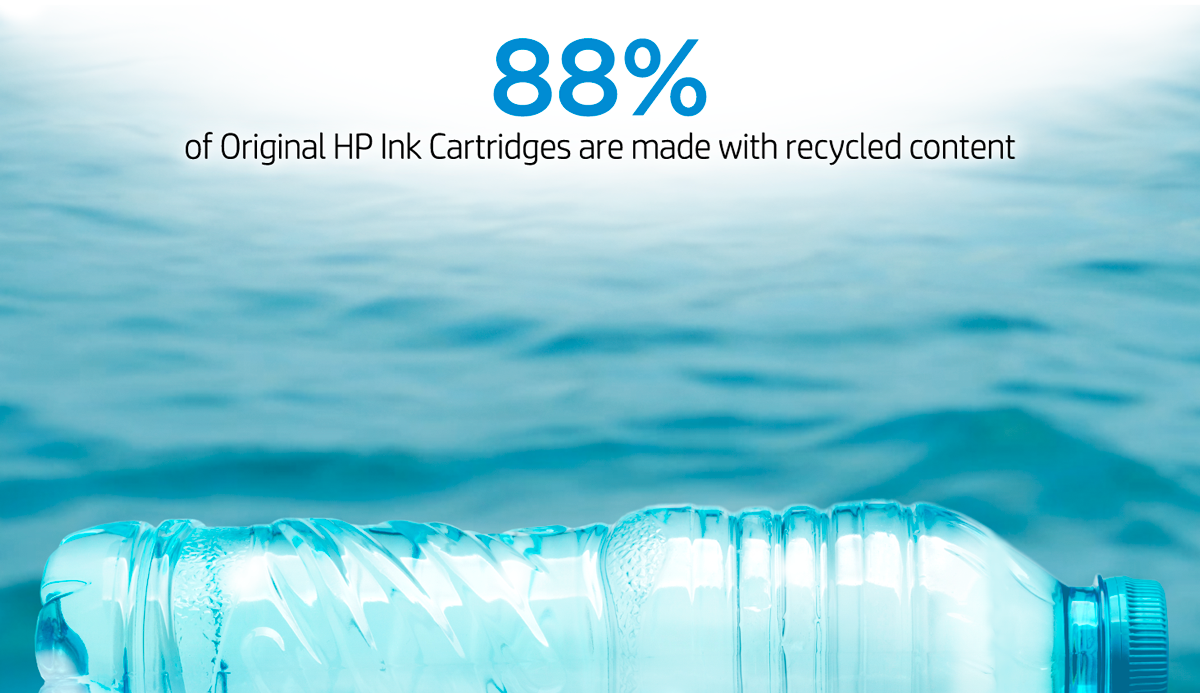 Original HP Ink Sustainability: More than 80% of Original HP Ink Cartridges are made with recycled content
