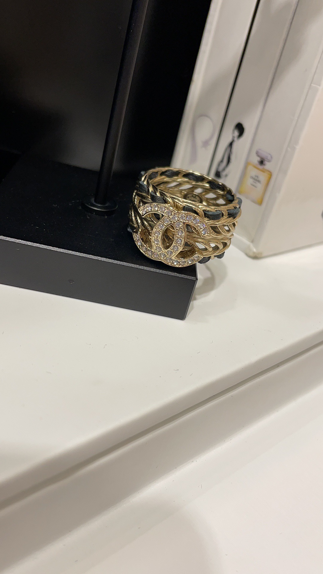 Chanel Wide Hollow Leather Wrap Vintage Ring - Original Replica Club
