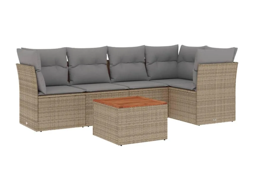 Juego de sofás jardín con cojines beige mezcla 6 pzas ratán PE 67701dbmh