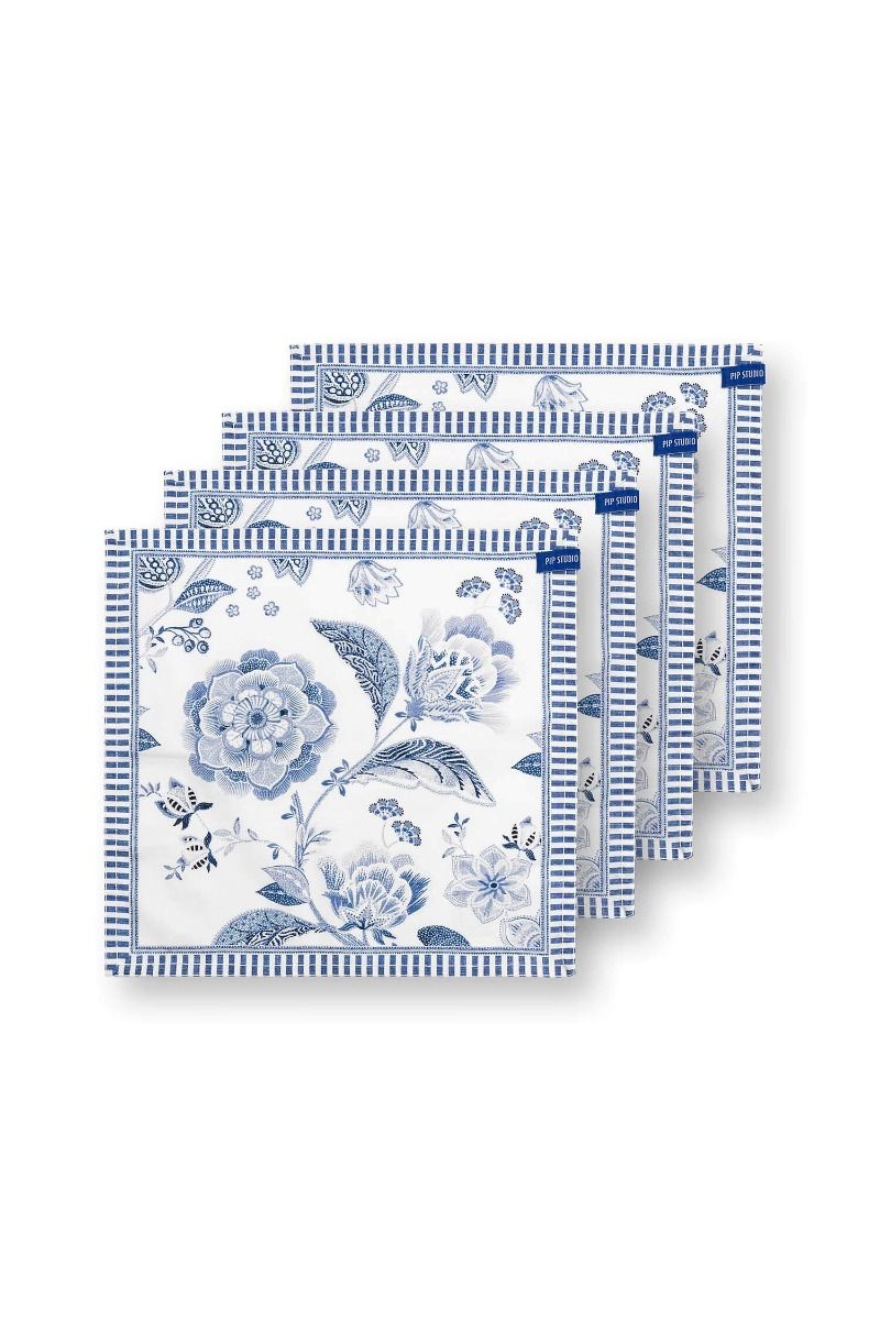 Set/4 Napkins Royal Regal Flower Blue