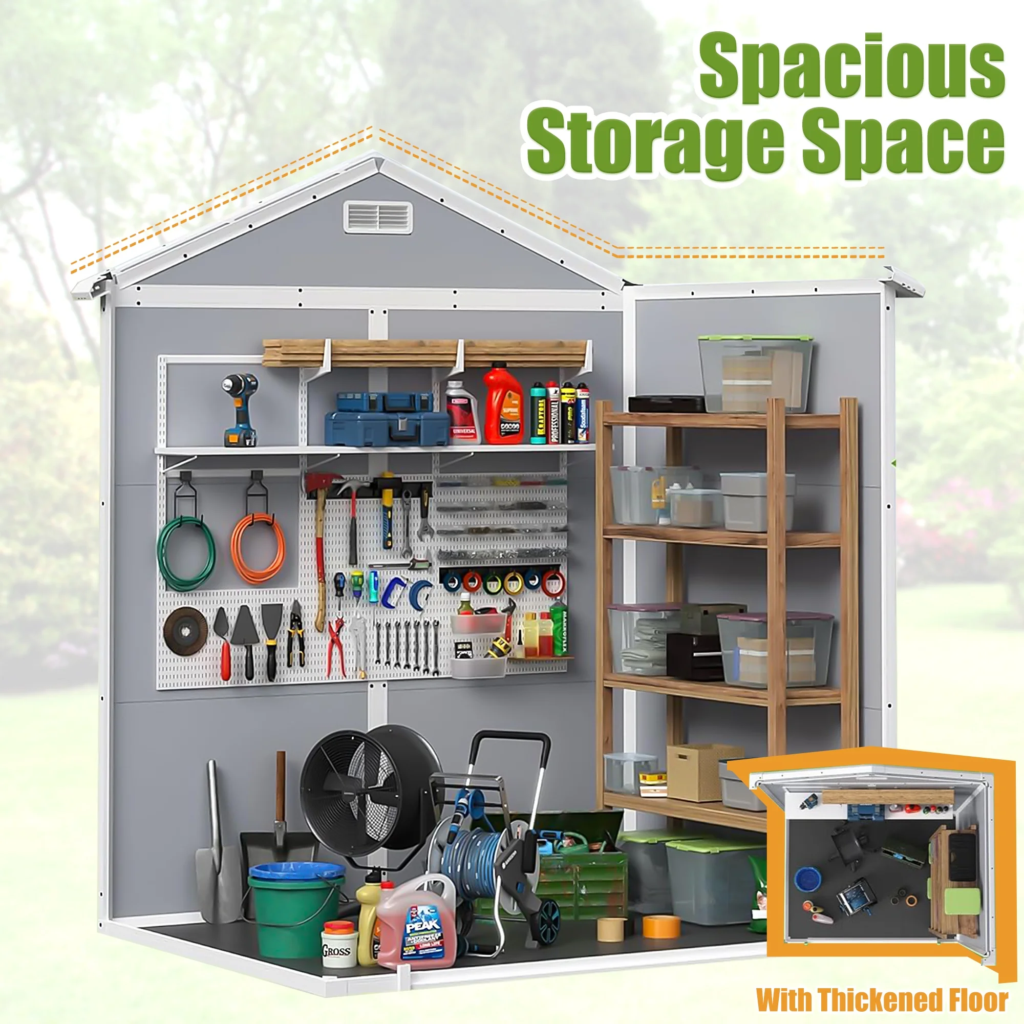 Enyopro 306Gal Outdoor Storage Shed, Horizontal Resin Shed, Resistant Tool Plastic Shed for Storage of Bike/Garbage Cans/Garden Tools/Lawn Mowers - Image 25