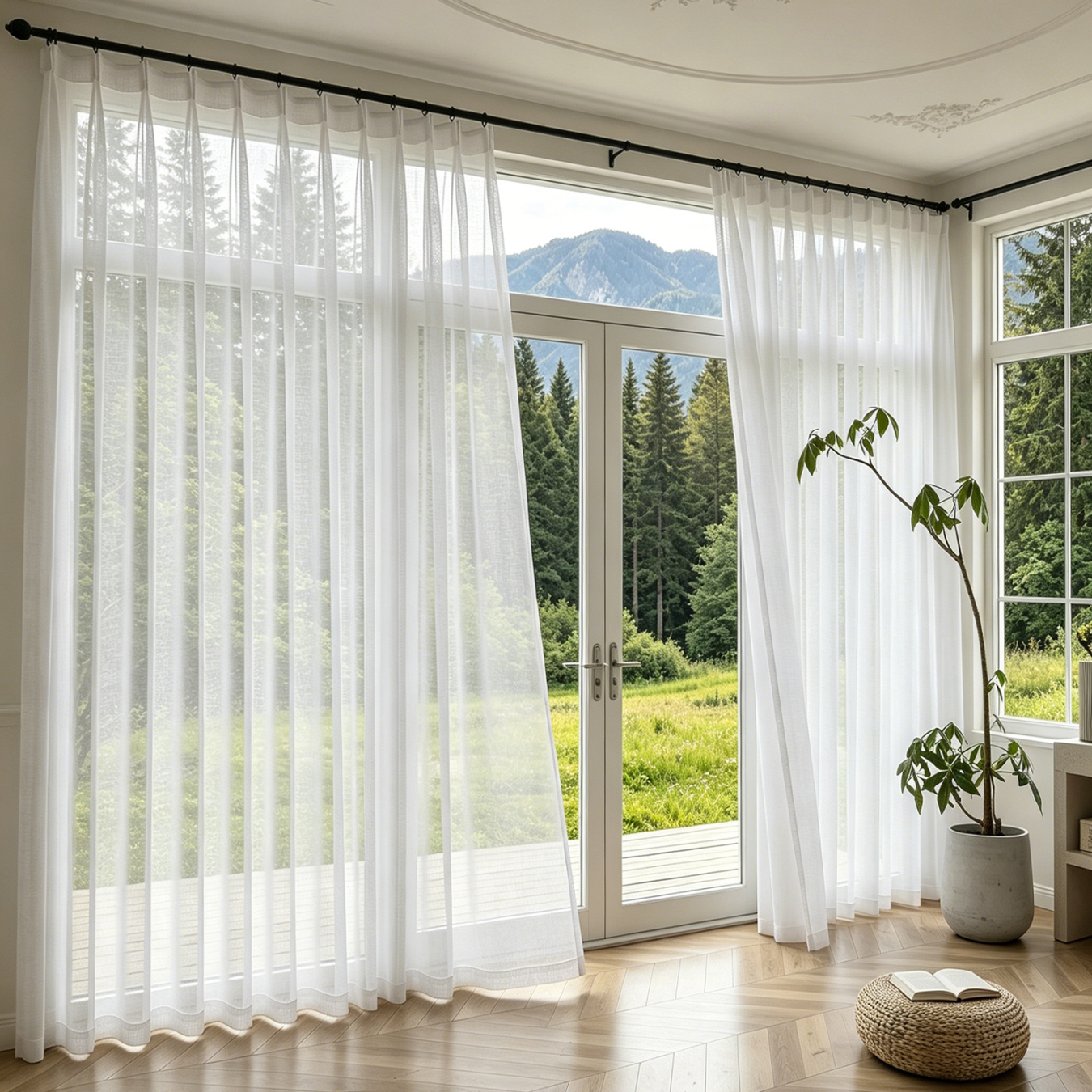 White Linen Look Curtains