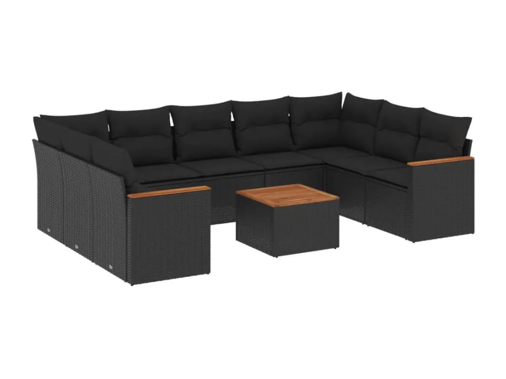Set de 10 piezas de sofás para jardín con cojines en ratán sintético negro pnla26333