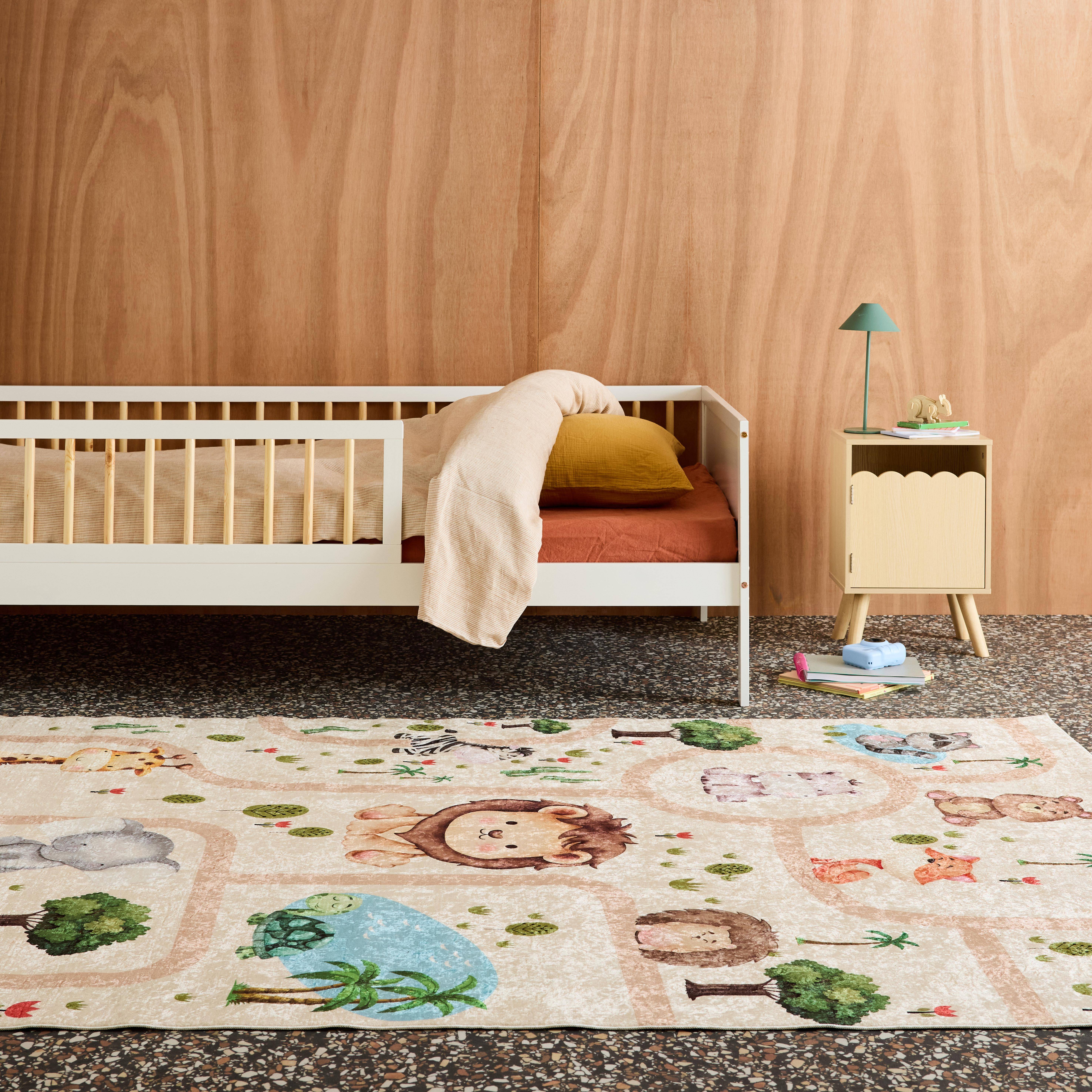 Marti - Alfombra interior infantil blanca impresa con animales