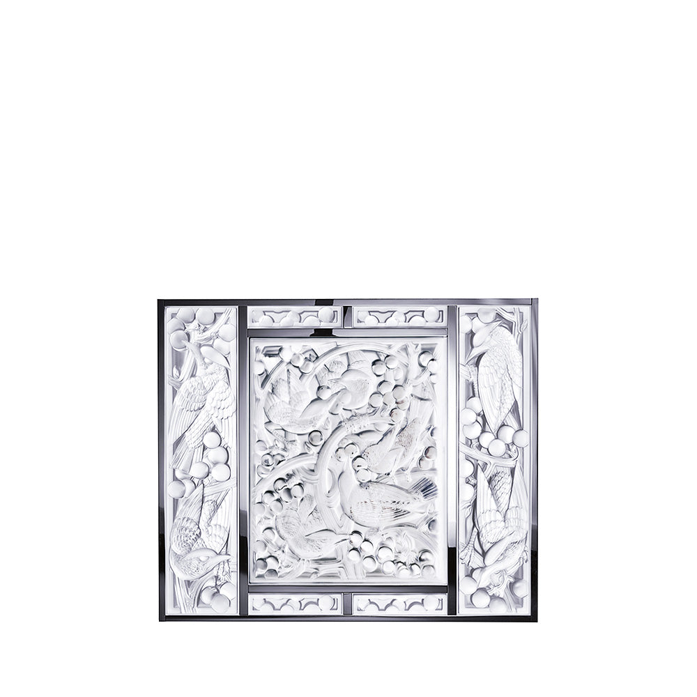 PANNEAU DÉCORATIF MERLES ET RAISINS TÊTE LEVÉE - CRISTAL INCOLORE, CHROMÉ, MIROITÉ