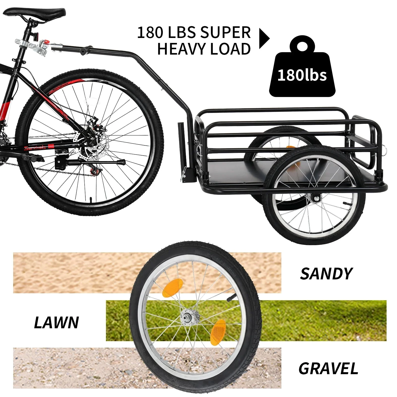 Ktaxon Two-Wheel Bicycle Cargo Trailer, Black, 16 in Inflatable Wheels - Image 3 Ktaxon Two-Wheel Bicycle Cargo Trailer, Black, 16 in Inflatable Wheels - Image 3