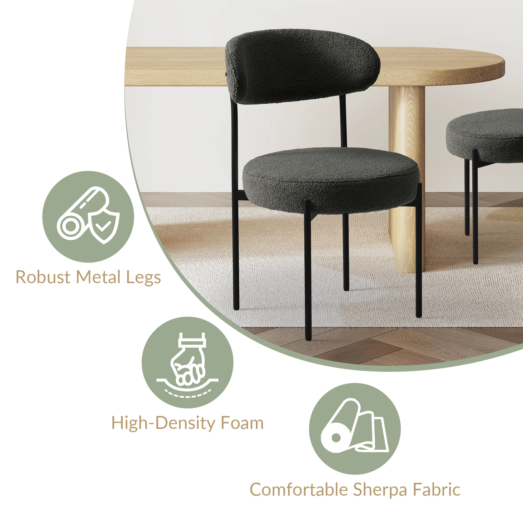 WestinTrends Alexandria Mid-Century Modern Upholstered Sherpa Round Dining Chairs (Set of 4), Sunset Gold - Image 68