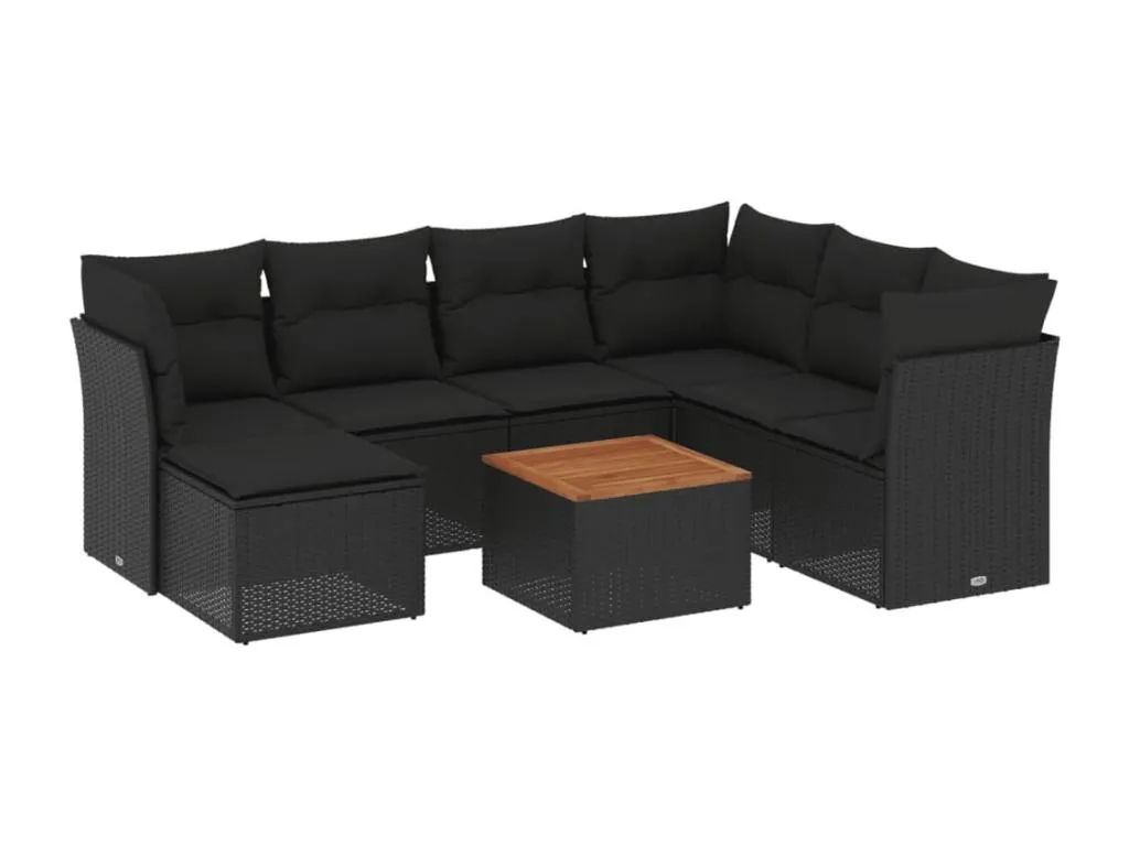 Set de sofás de jardín 8 piezas y cojines ratán sintético negro FVPL34717