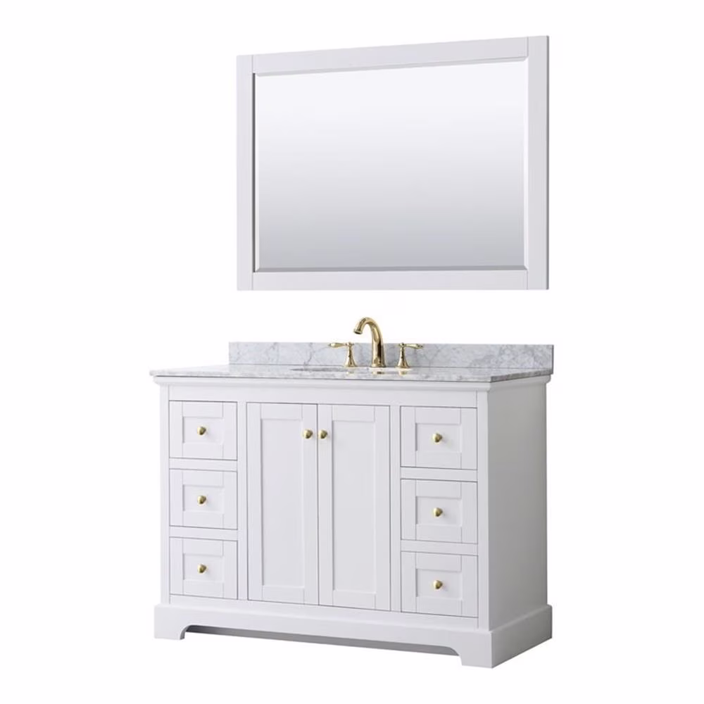 Wyndham Collection Oval Sink Wood Single Bathroom Vanity in White/Gold(Dark Blue / Polished Chrome Hardware)