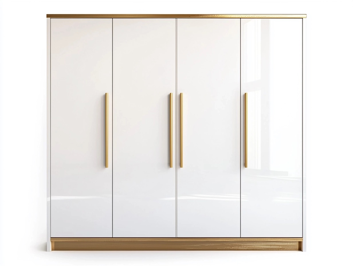 Armario de dormitorio blanco y dorado de cuatro puertas estilo moderno con gran capacidad 200x60x220cm madera y metal CQ0164648