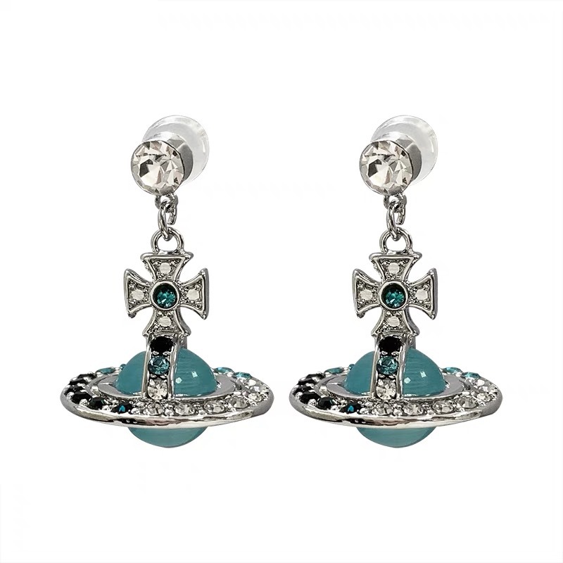 Vivienne Westwood Lake Blue Saturn Earrings - Original Replica Club